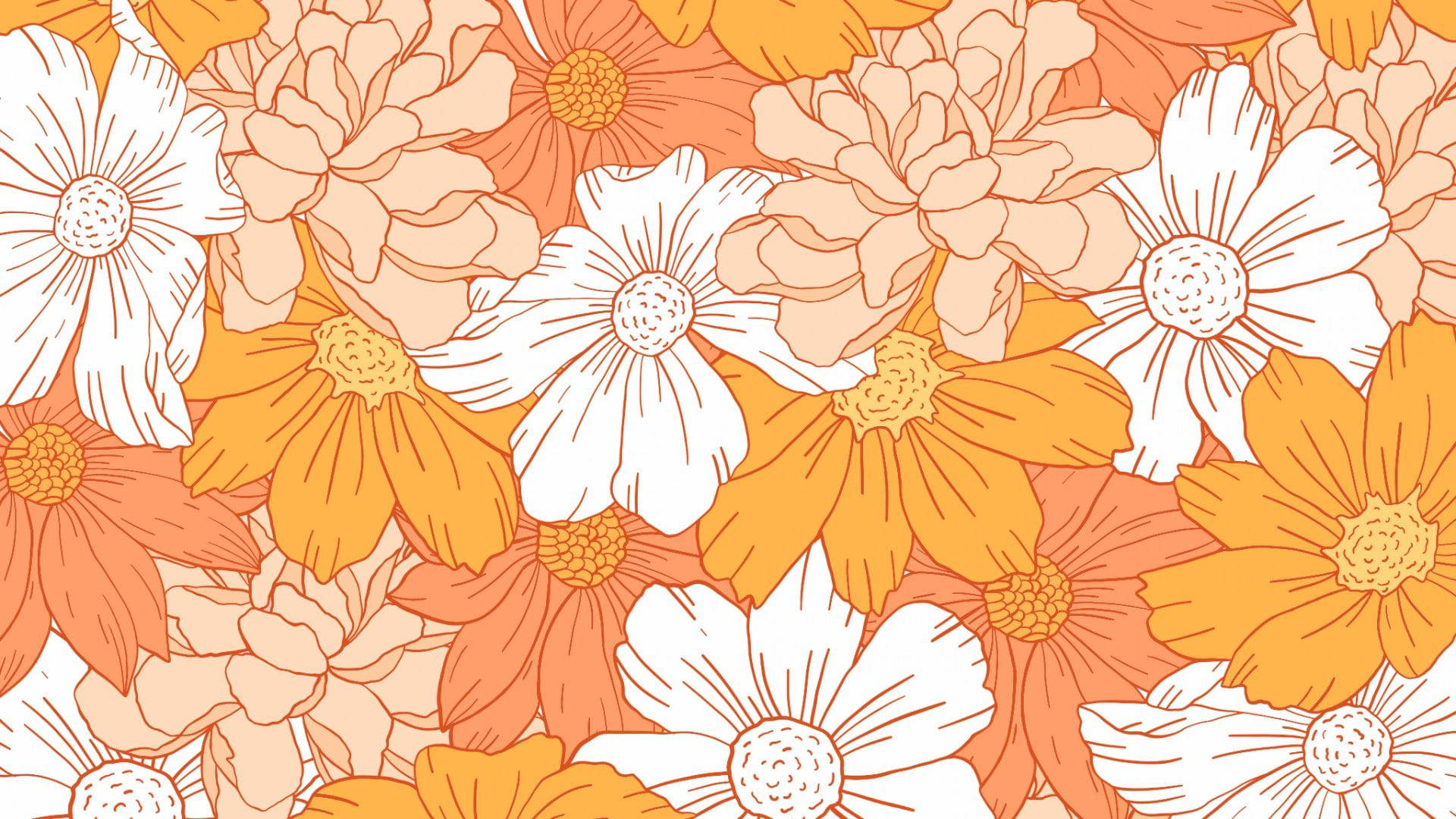 warm flowers aesthetic sketches, vibrant orange, white, Full HD Desktop Wallpaper