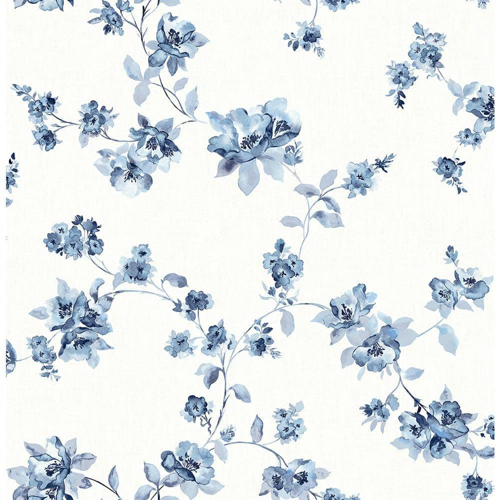 monochromatic blue, blue watercolor floral pattern, delicate vines and blossoms, SD Desktop Wallpaper