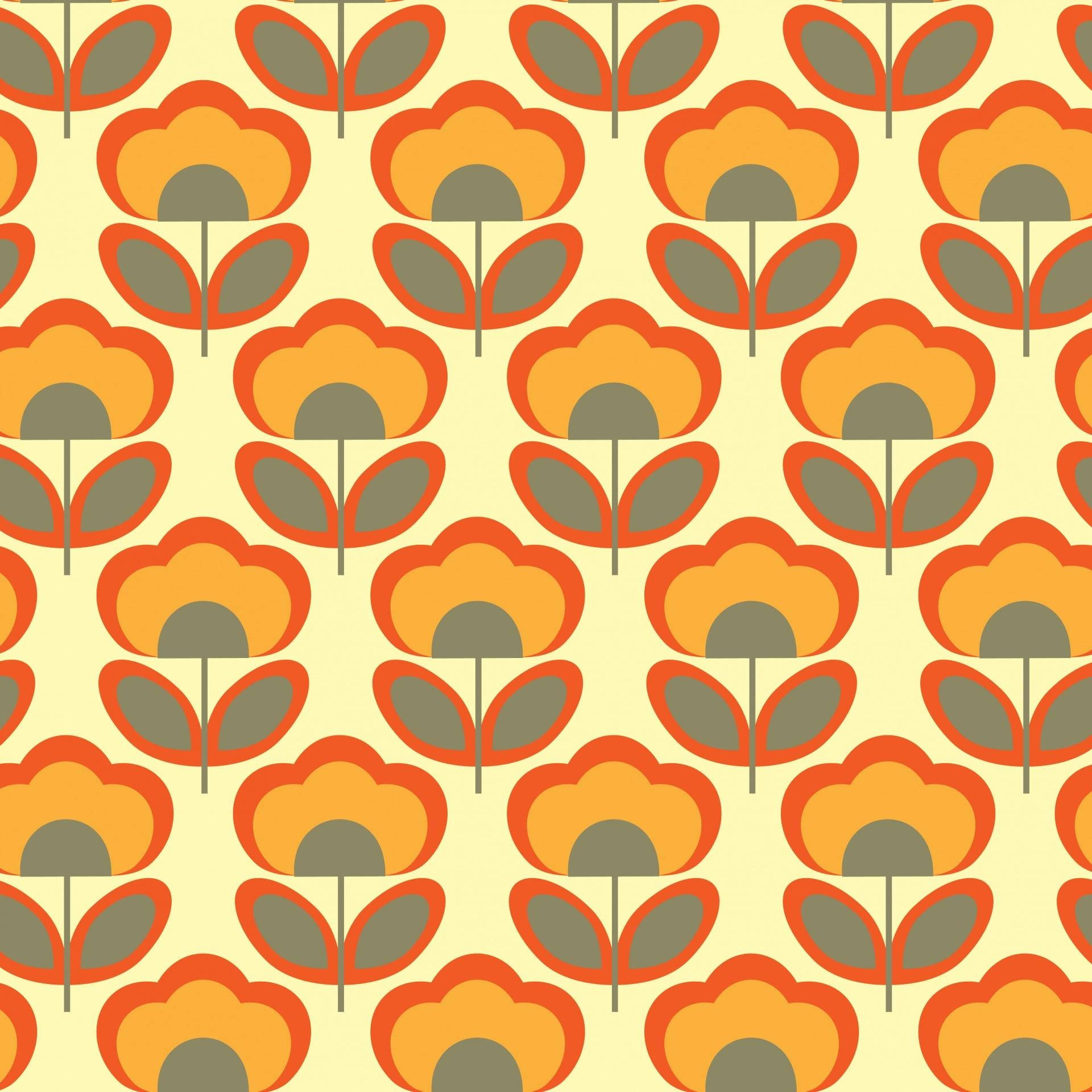 yellow vintage aesthetic drawing, repeating stylized orange and gray flowers, pale yellow background, Full HD Desktop Wallpaper