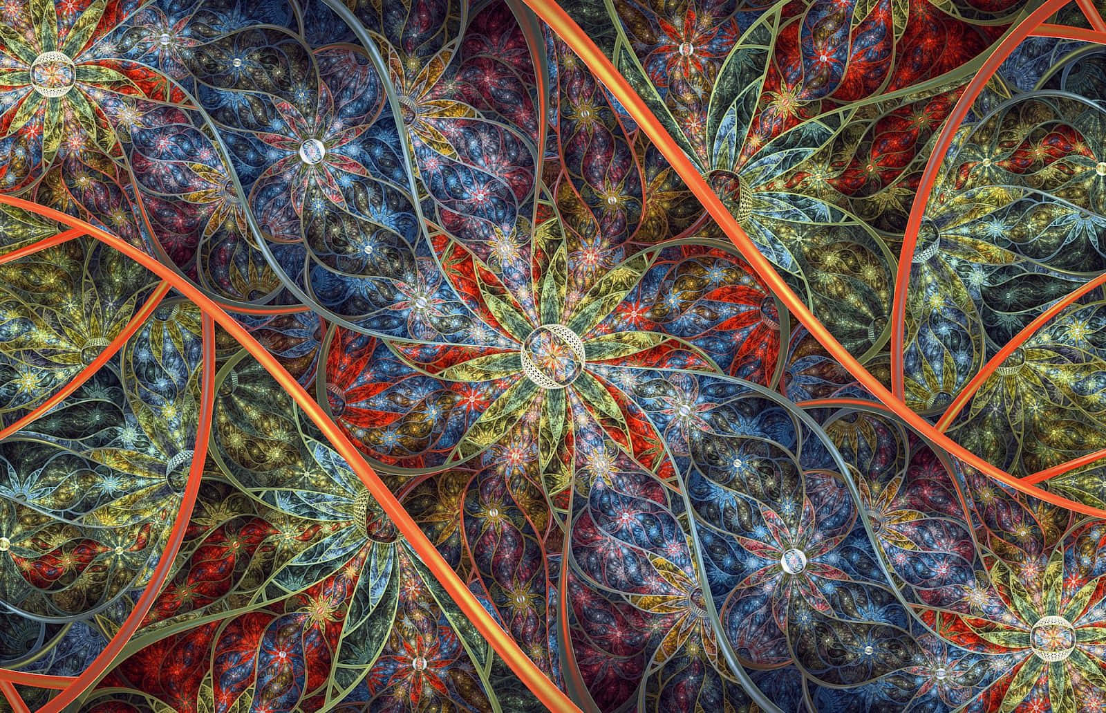 fractals, Retro-Style Flower Fractals, deep blues, HD Desktop Wallpaper