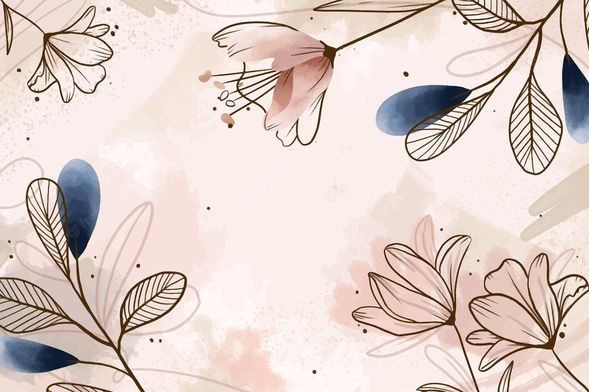 flower design, dark blue leaves, soft pink blue, Full HD Desktop Wallpaper