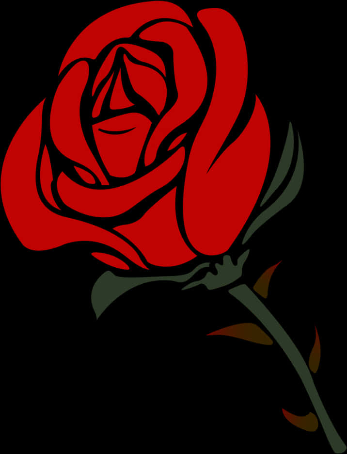 stylized red rose, black outlines, green stem, SD Phone Wallpaper