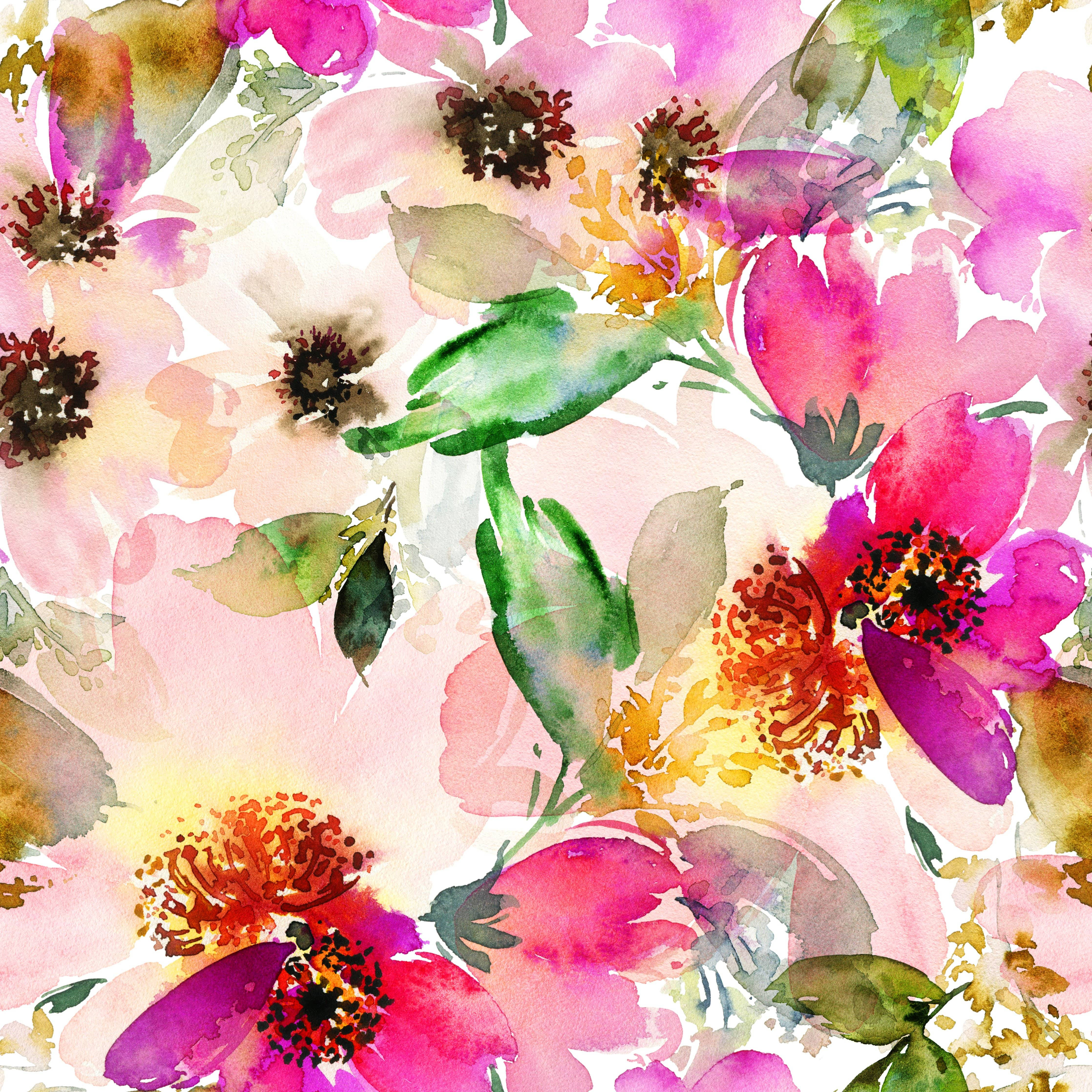 flower design, watercolor painting, pink, 4K Desktop Wallpaper