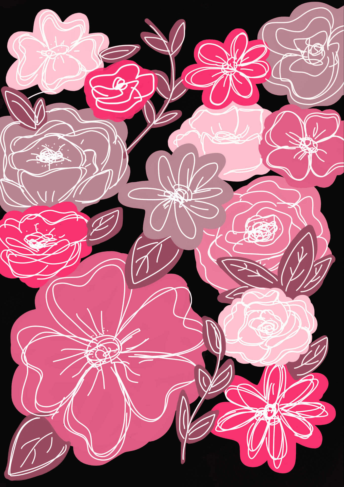 flower drawing, vibrant pink, mauve, Full HD Phone Wallpaper