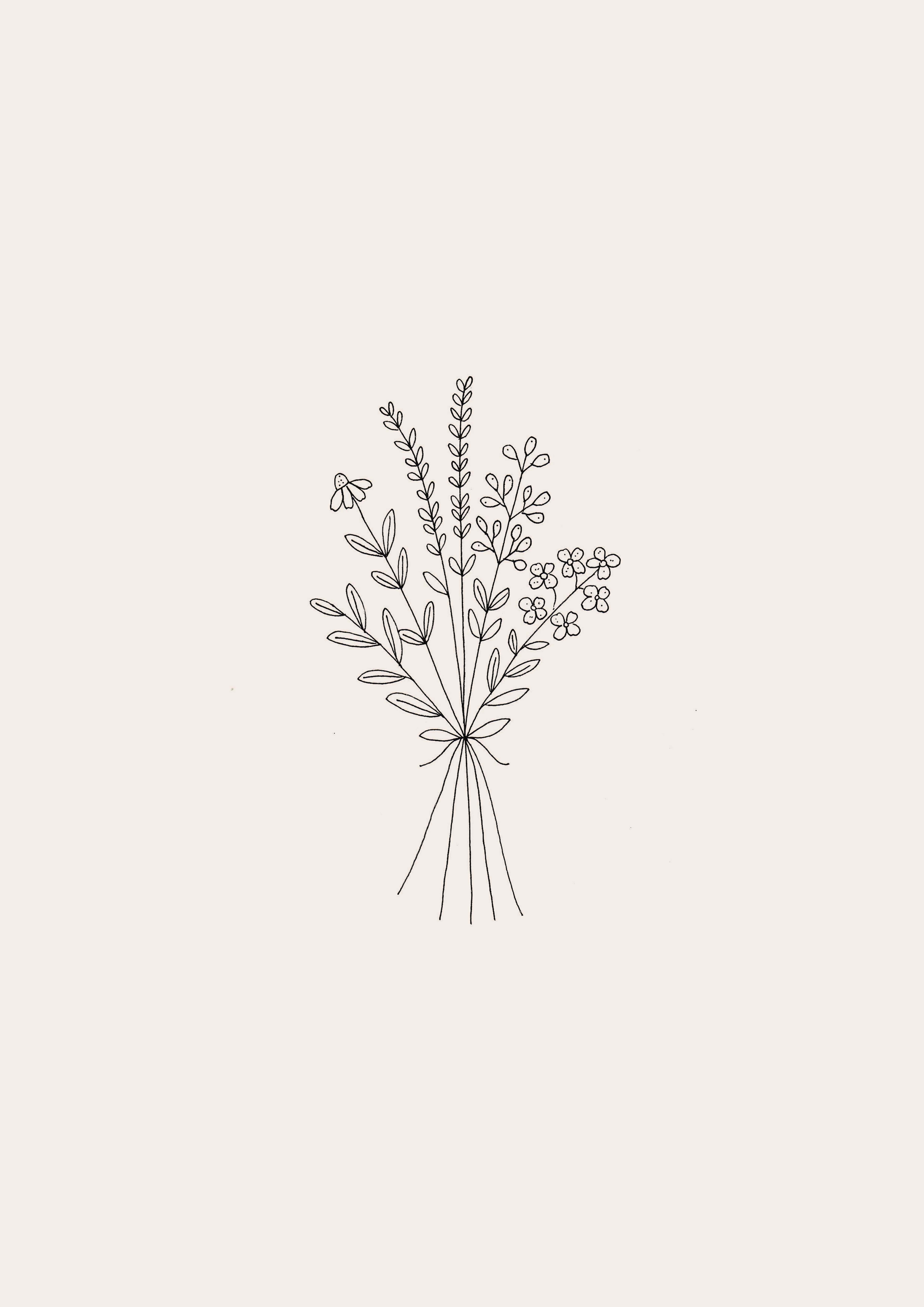 flower drawing, minimalist line drawing, delicate flower bouquet, 5K Phone Wallpaper