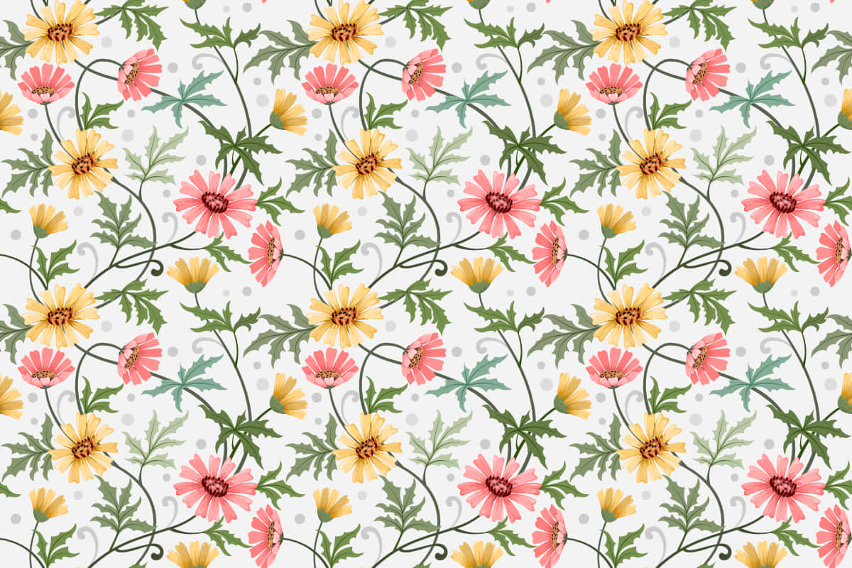 flower drawing, vibrant pink, yellow daisies, SD Desktop Wallpaper