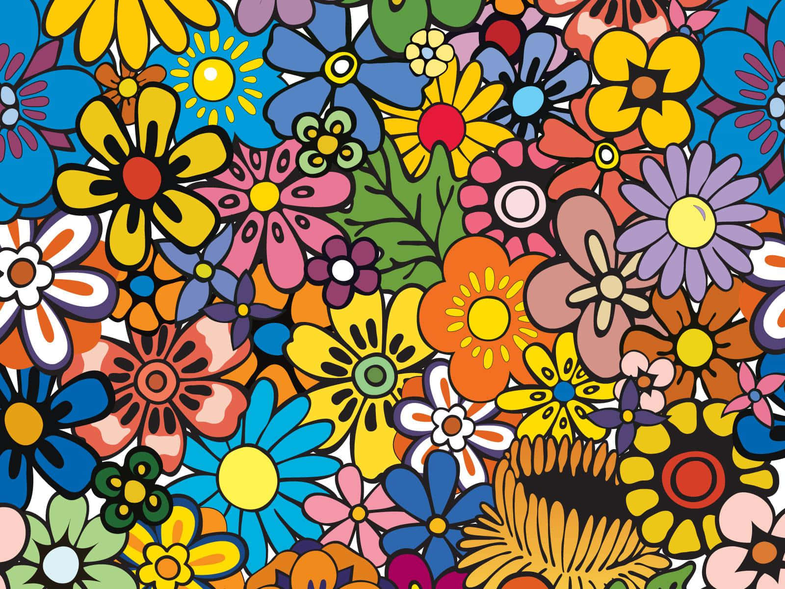 70s floral, vibrant stylized flowers, bold colors, HD Desktop Wallpaper