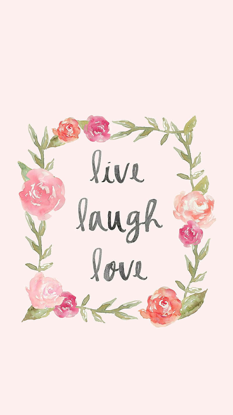 Live Laugh Love, watercolor floral wreath, soft pinks, HD Phone Wallpaper