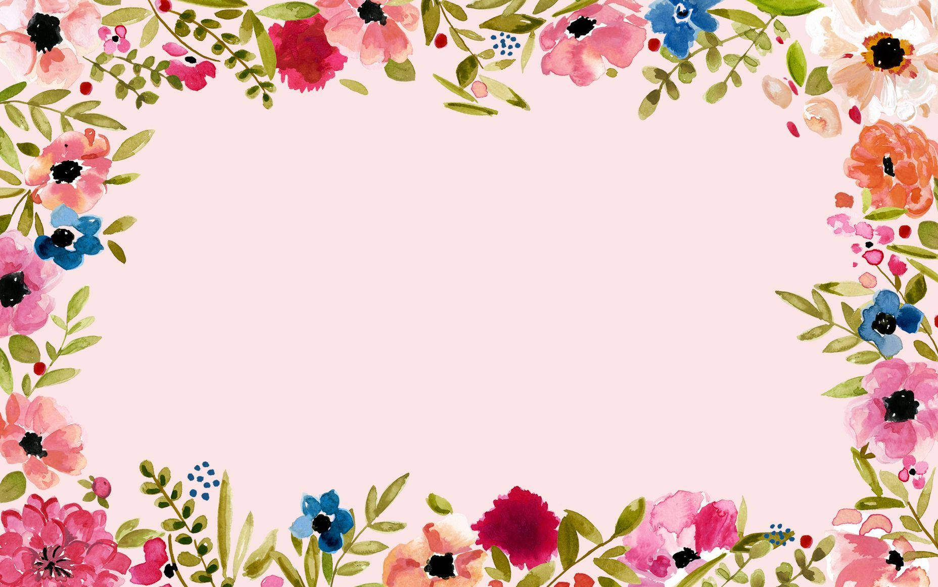 pink colored floral desktop, soft pink background, vibrant watercolor flowers, HD Desktop Wallpaper