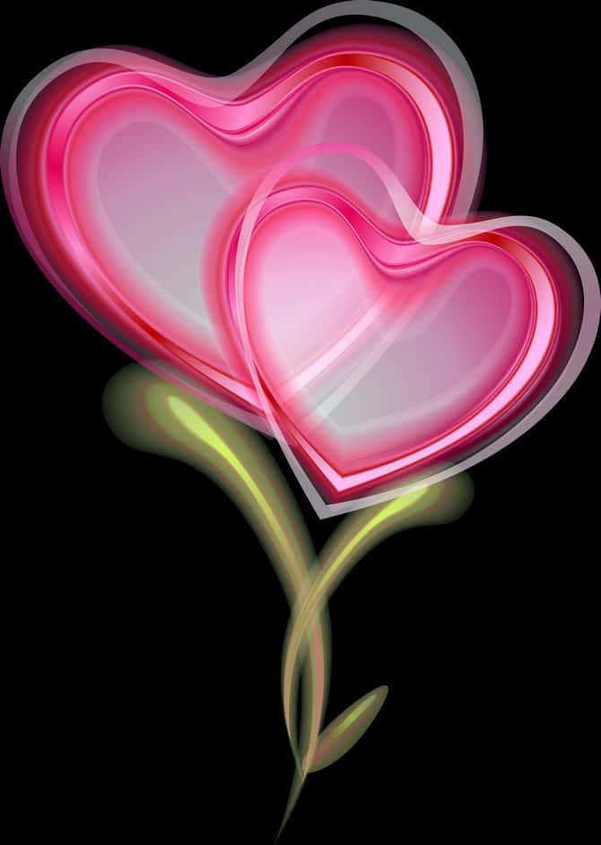 glowing hearts, glossy pink hearts, green stem, SD Phone Wallpaper