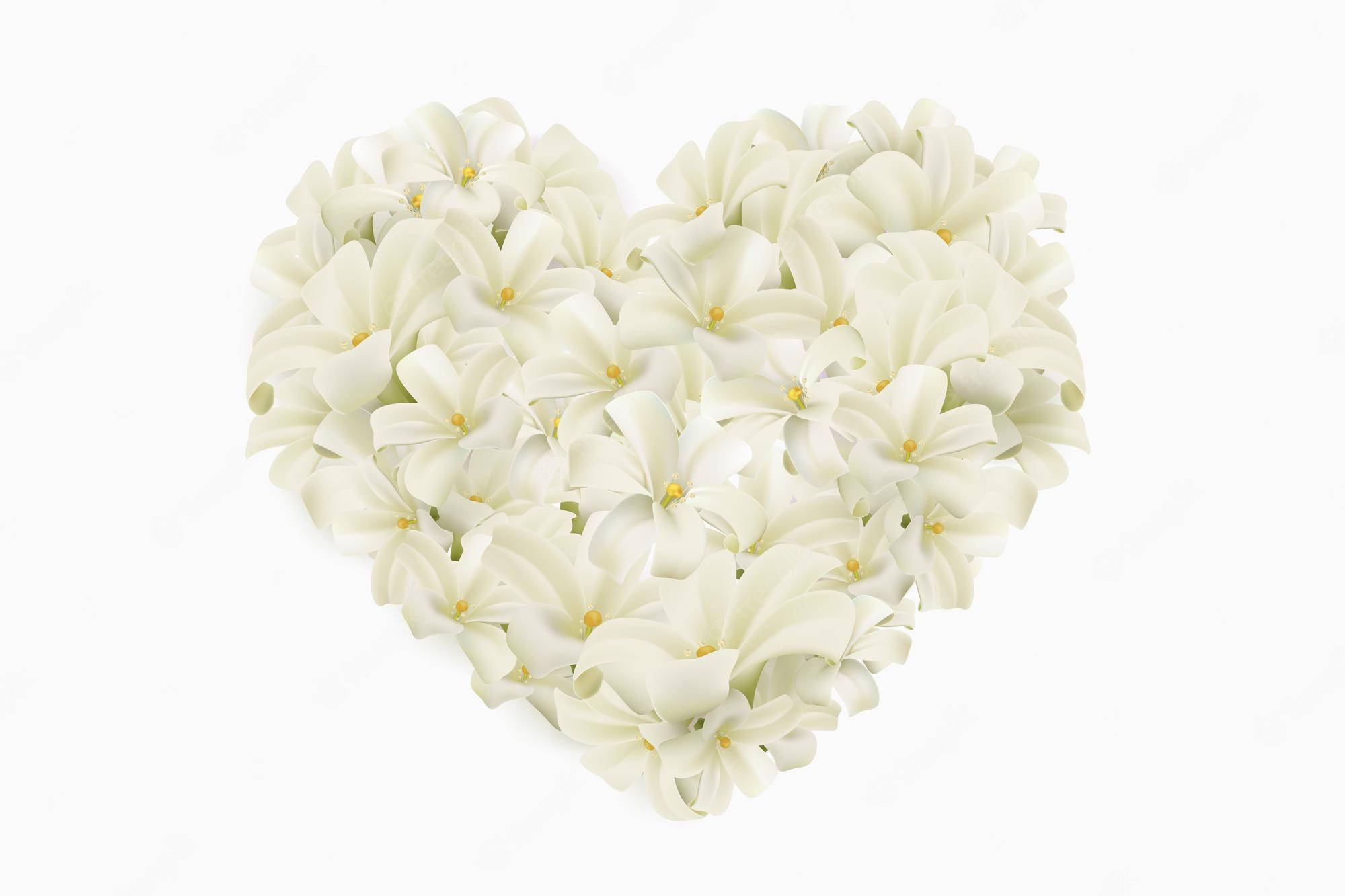 white lilies, heart-shaped arrangement, yellow centers, Full HD Desktop Wallpaper