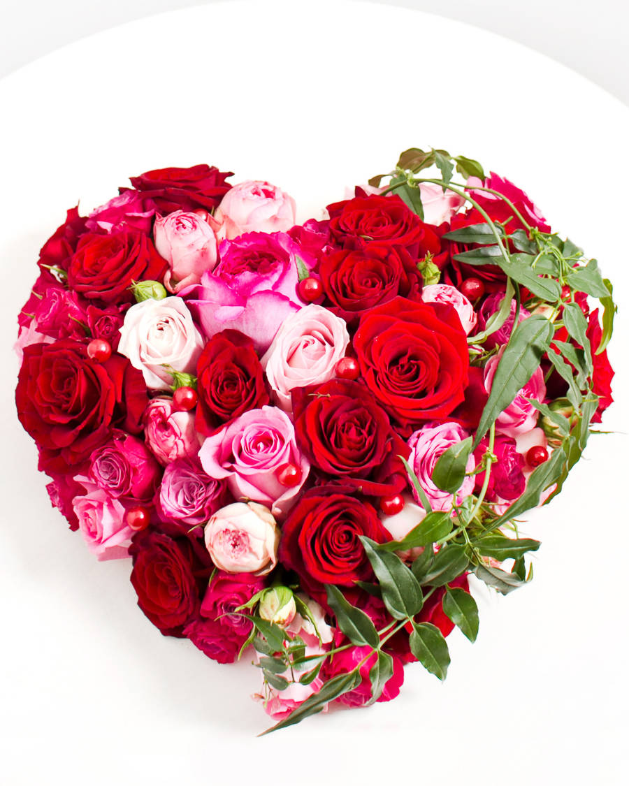 flower heart, red roses, pink roses, SD Phone Wallpaper