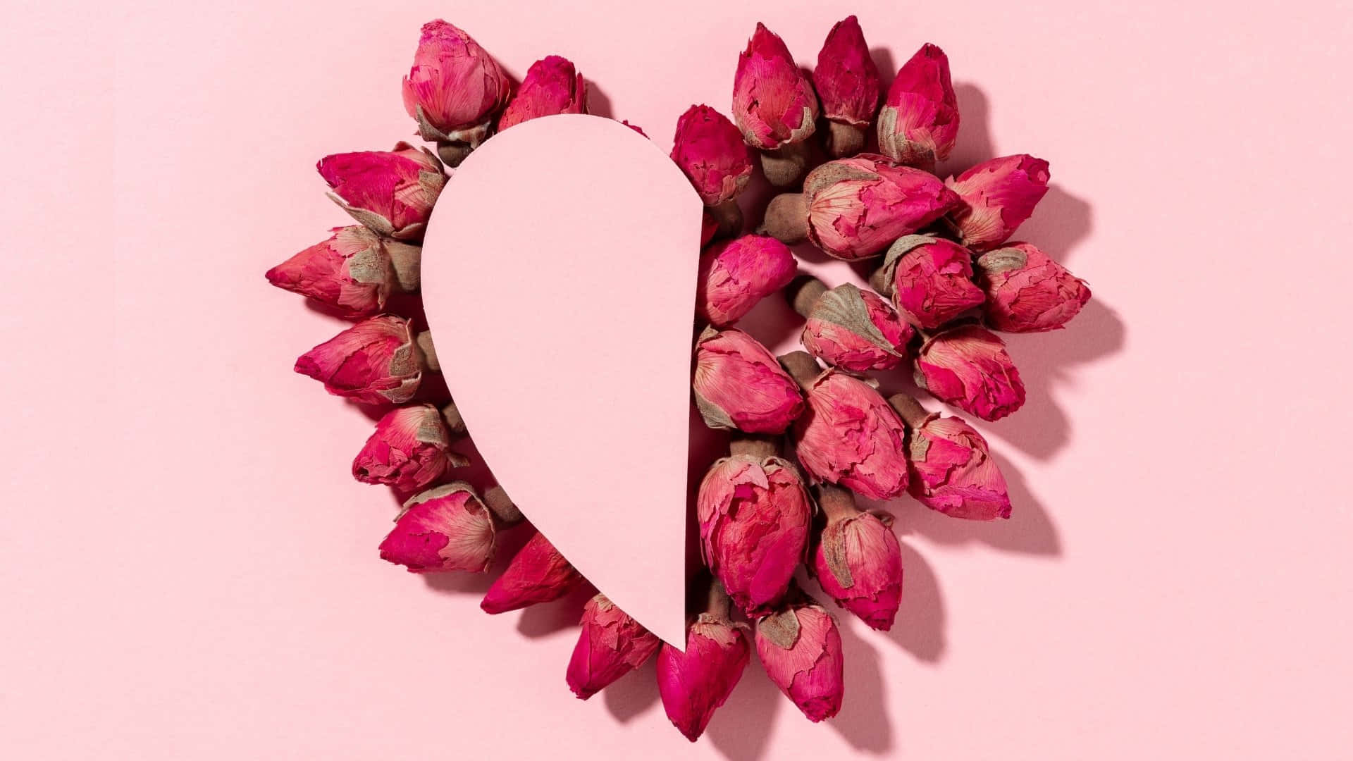 half heart, rose petals, dried pink rose buds, Full HD Desktop Wallpaper