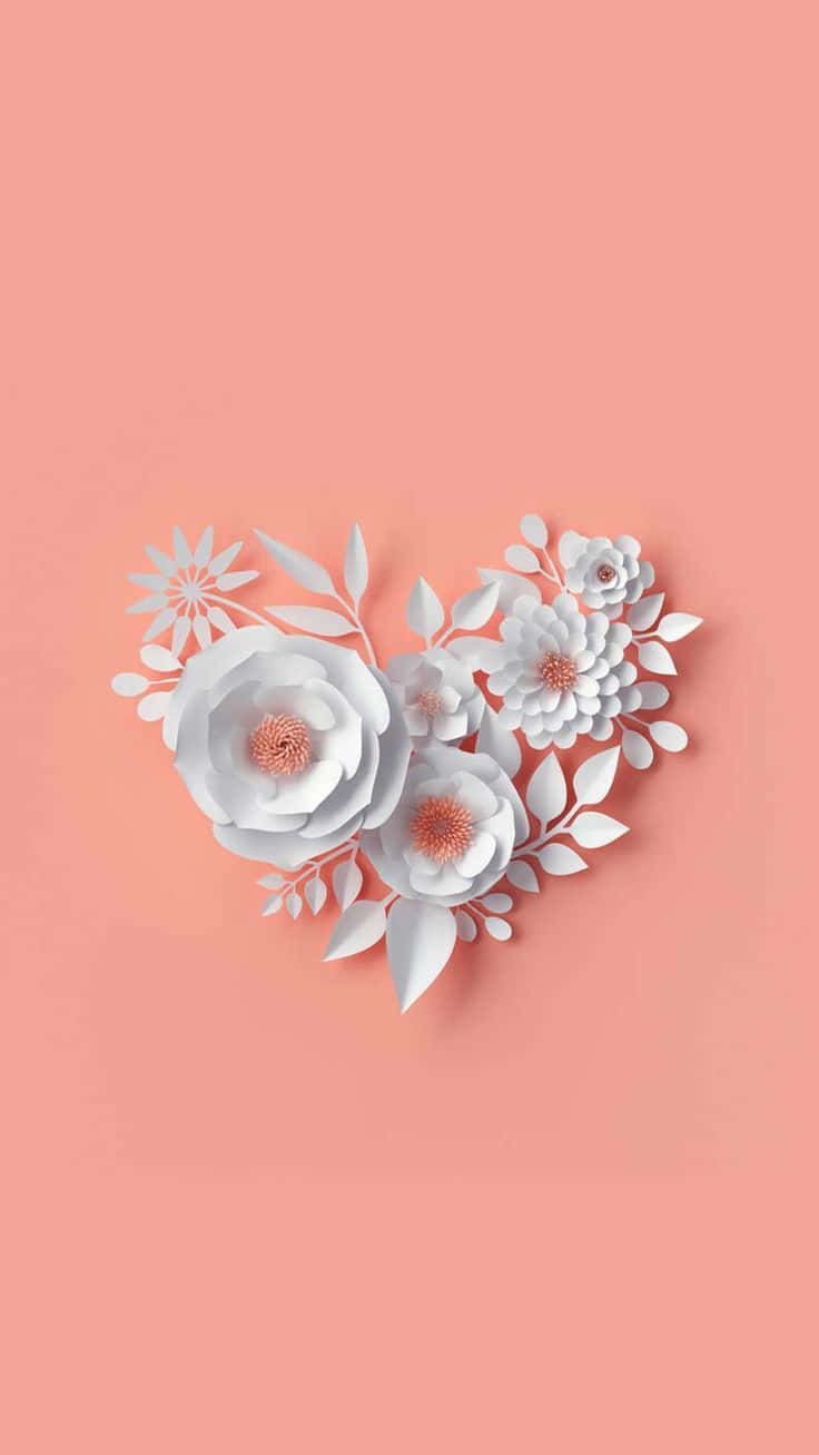 white paper heart, flowers, pink background, HD Phone Wallpaper