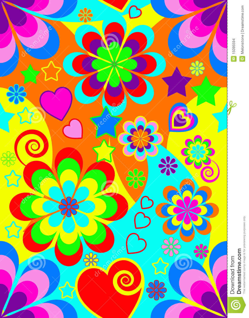 1960s psychedelic, colorful flower pattern, hearts, HD Phone Wallpaper