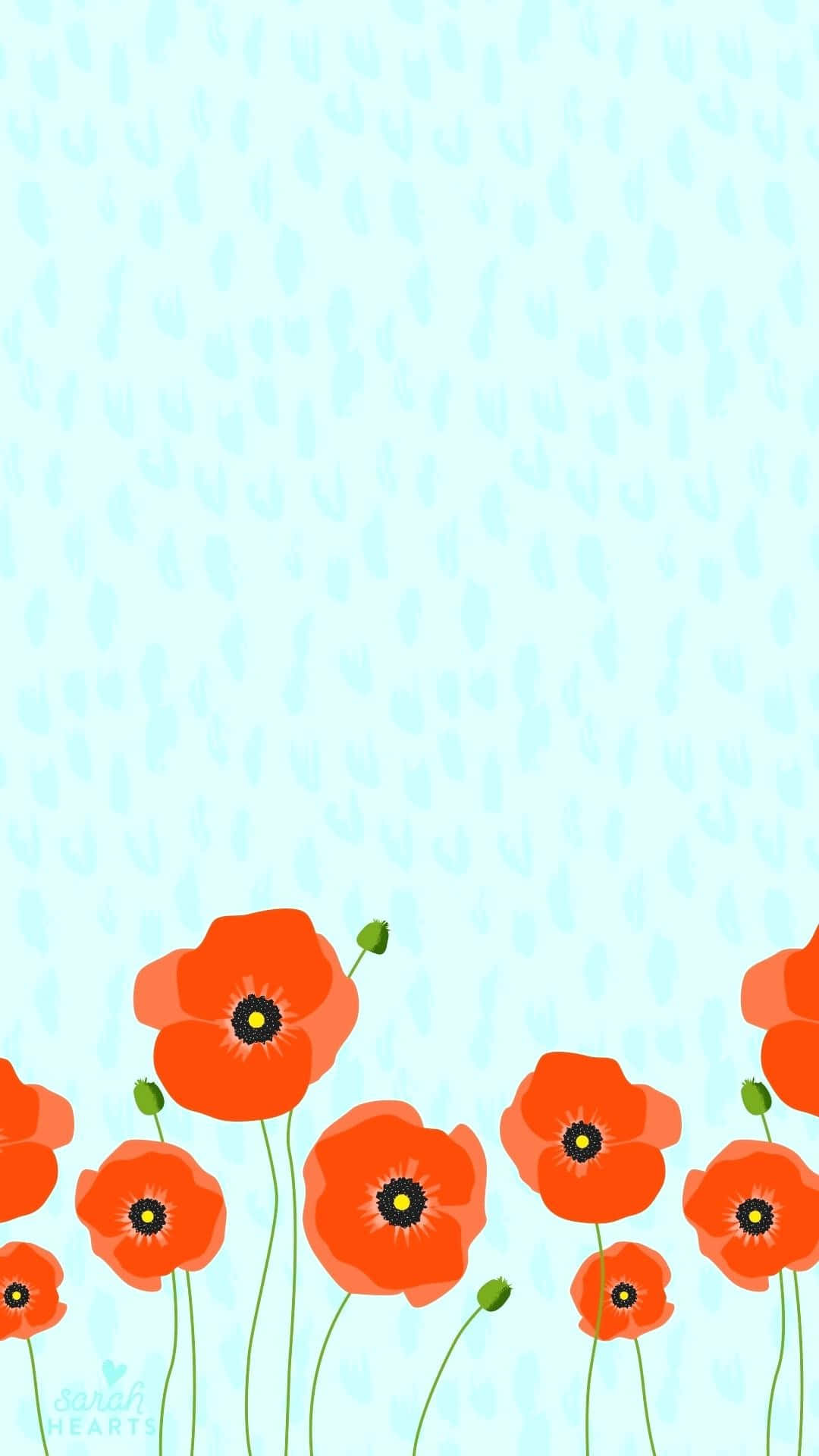 Orange Poppy Flowers, teal, soft blue background, Full HD Phone Wallpaper