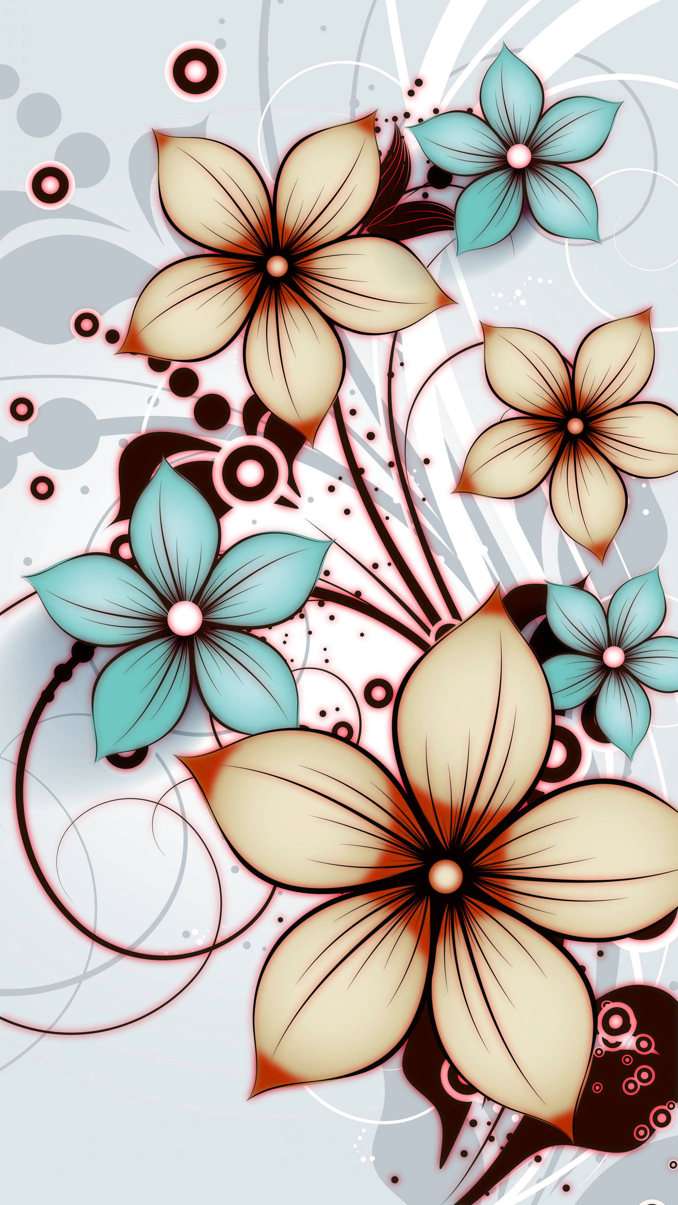 Flower Mobile, beige, teal, 4K Phone Wallpaper