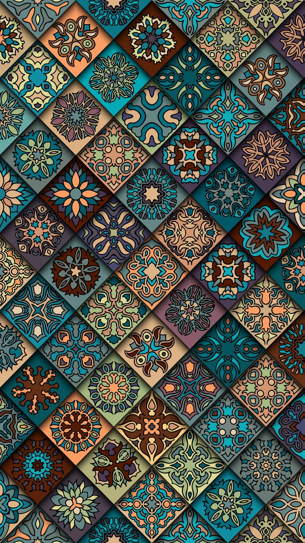 vintage flower mobile, diamond-shaped tiles, floral patterns, Full HD Phone Wallpaper
