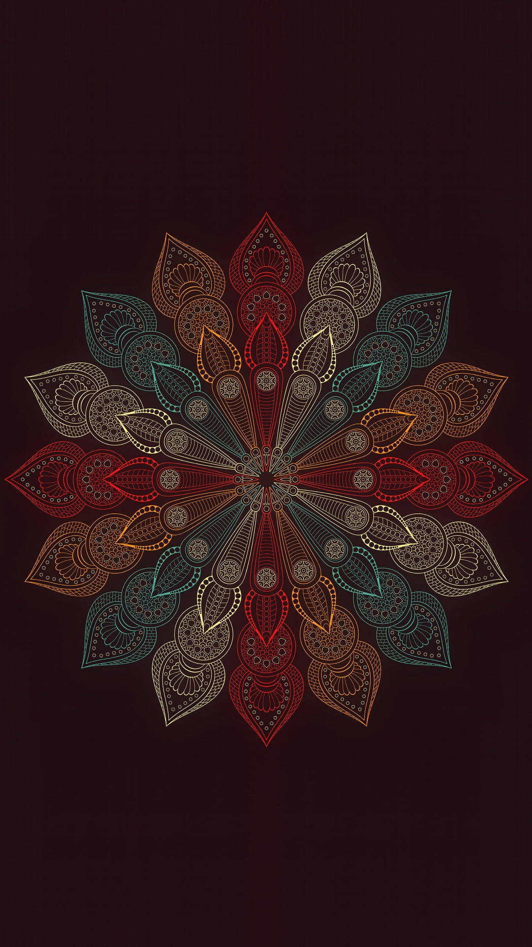 mandala, intricate leaf patterns, central point, Full HD Phone Wallpaper