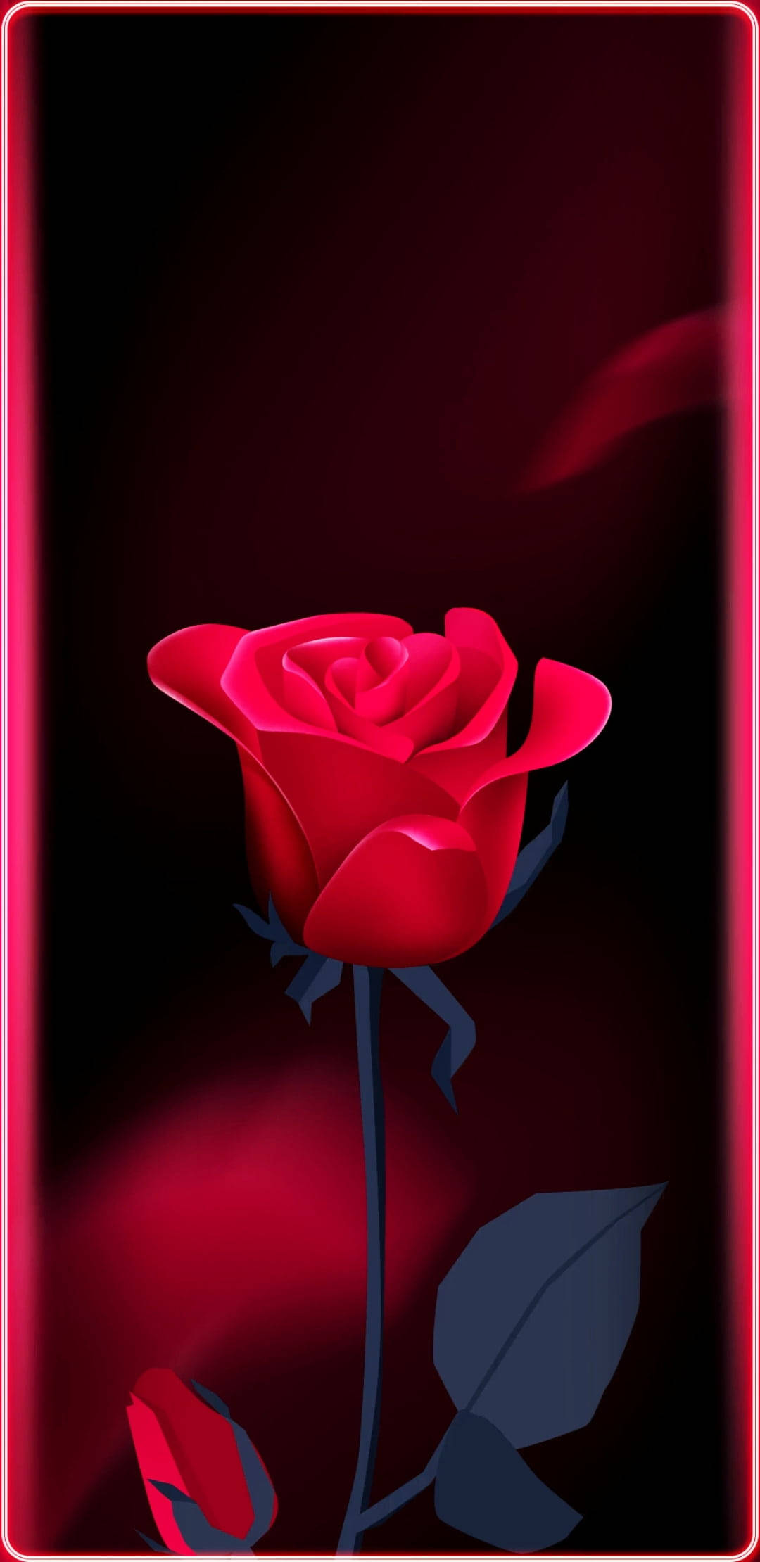 rose flower mobile, glowing red rose, dark leaves, Full HD Phone Wallpaper
