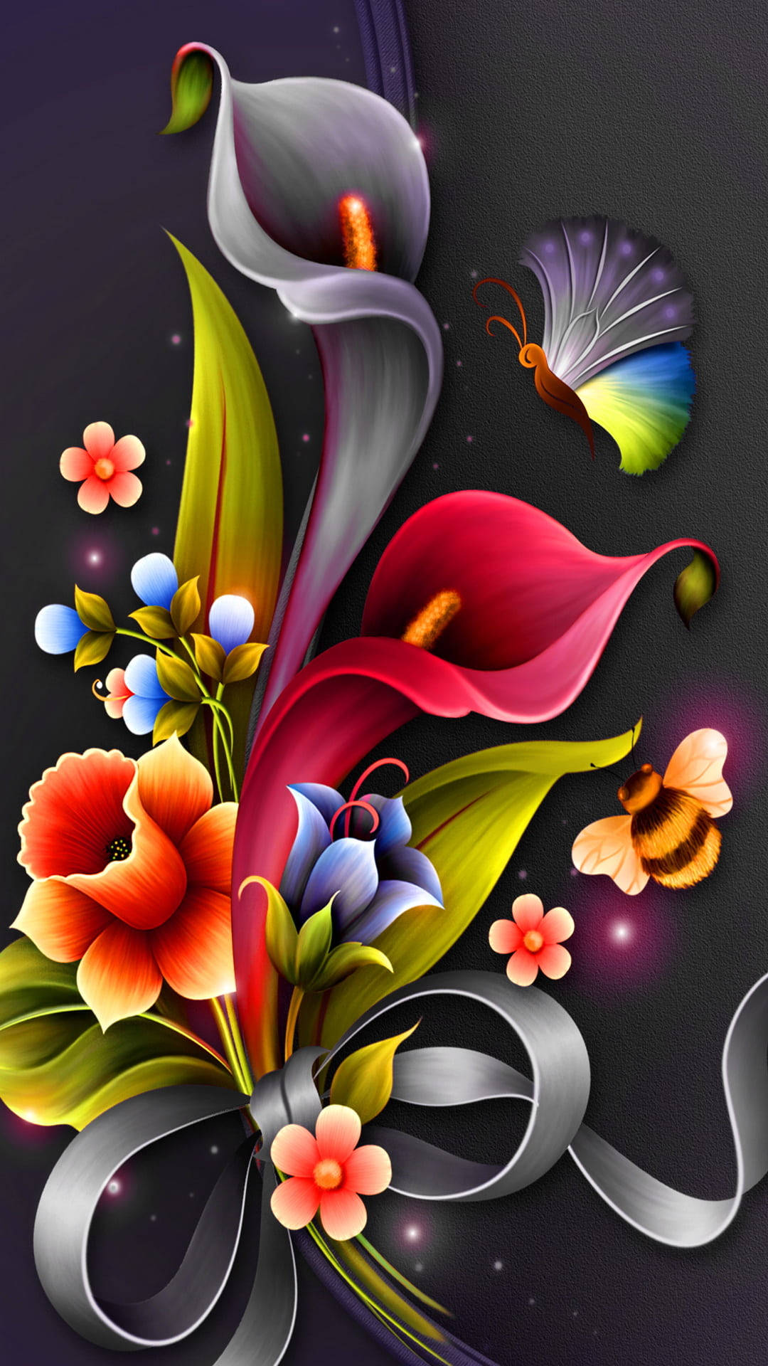 Flower Mobile, bouquet, graphic illustration, Full HD Phone Wallpaper