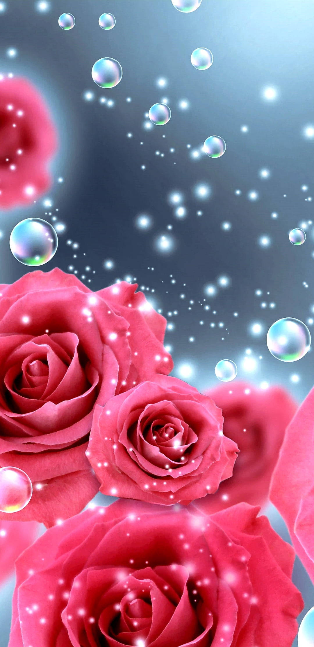 Flower Mobile, pink roses, cool blue gradient sky, Full HD Phone Wallpaper