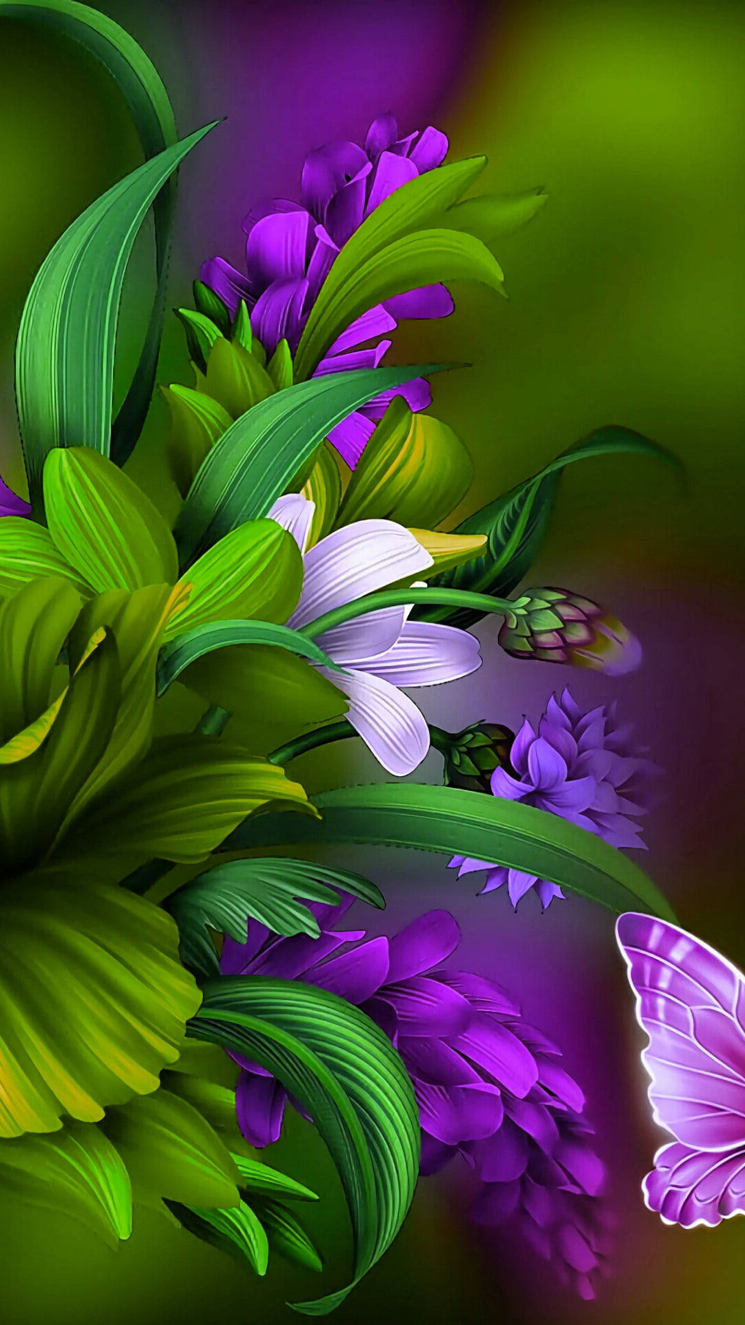 Flower Mobile, vibrant purple, green flowers, Full HD Phone Wallpaper
