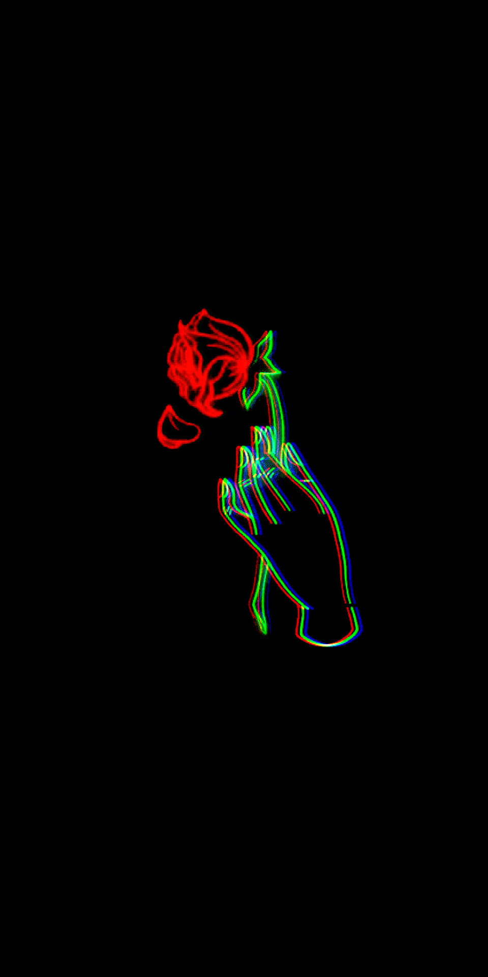 glowing rose flower mobile, neon hand, vibrant red rose, Full HD Phone Wallpaper