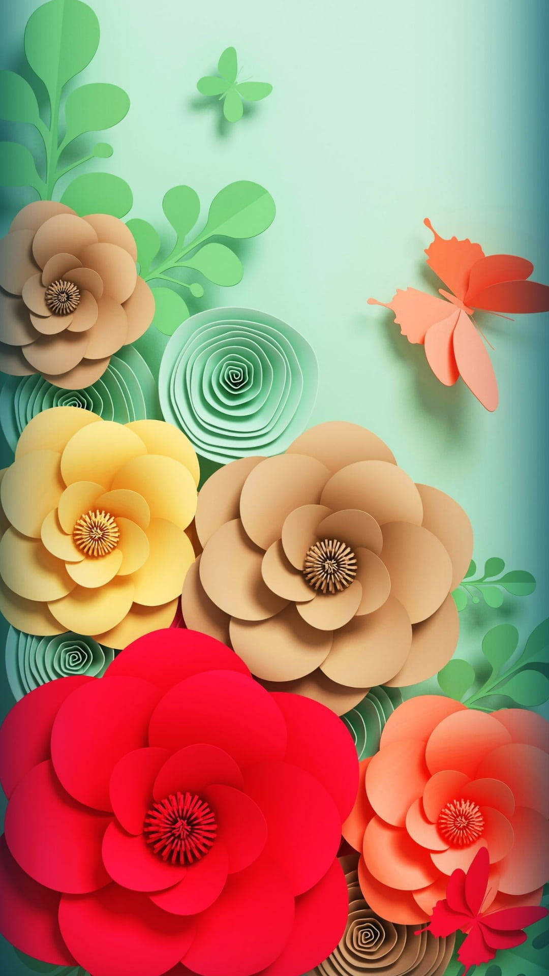 origami paper artwork, flower mobile, vibrant paper-cut flowers, Full HD Phone Wallpaper