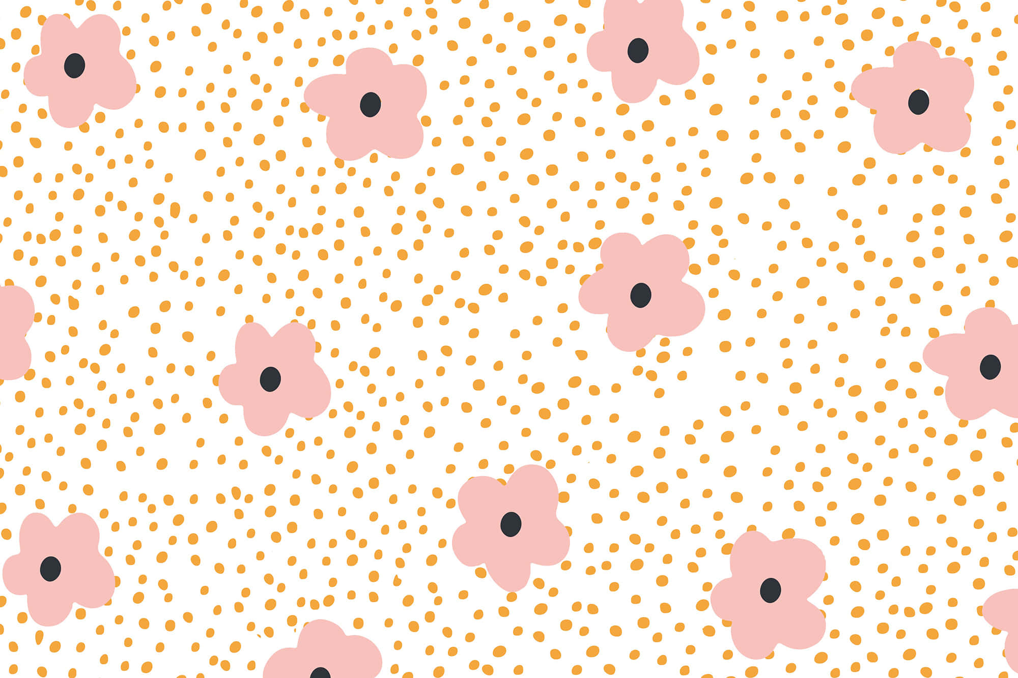 pink flowers, black centers, golden dots, Full HD Desktop Wallpaper