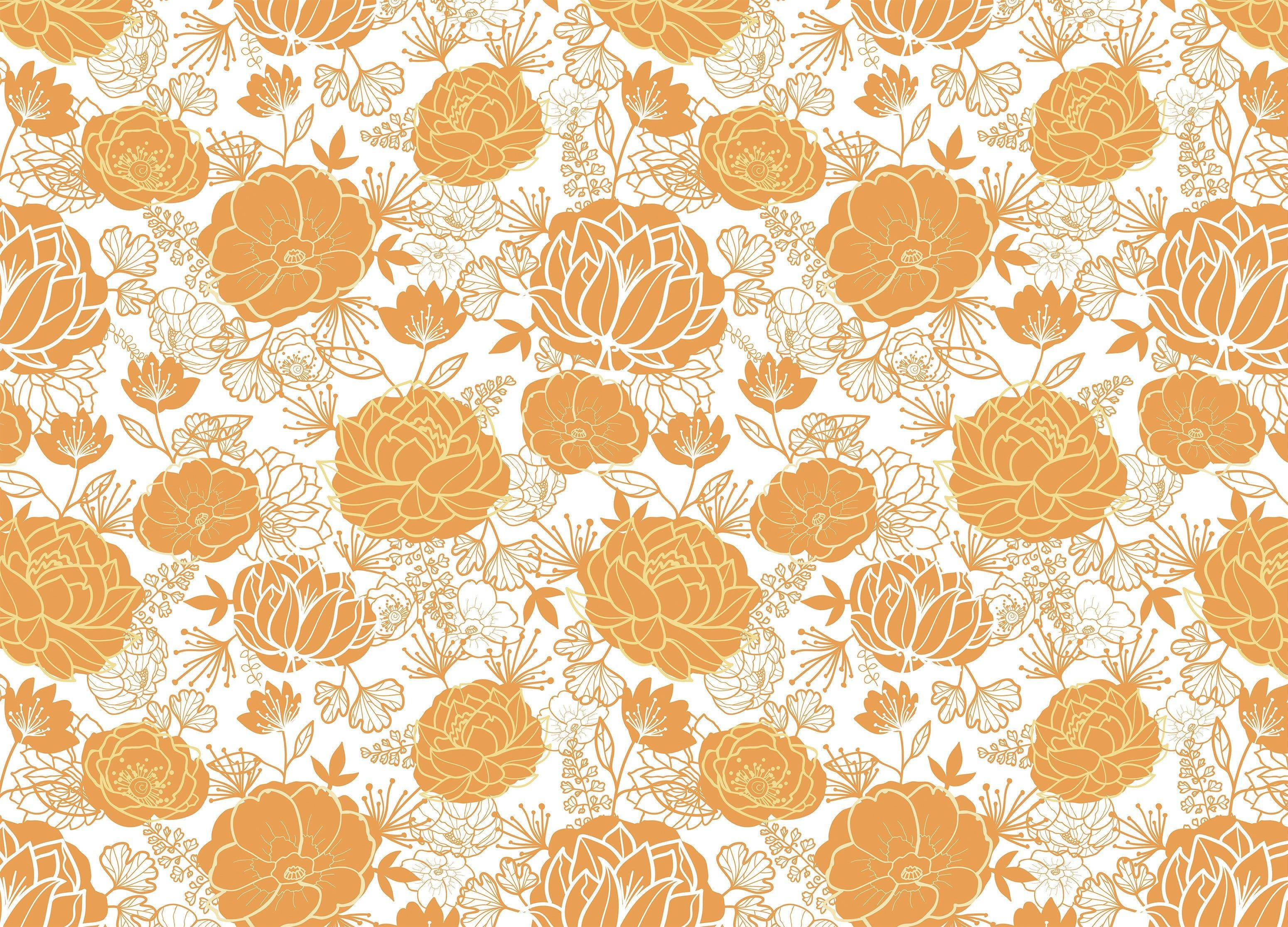 orange floral, stylized orange and white floral motifs, delicate line art, 2K Desktop Wallpaper