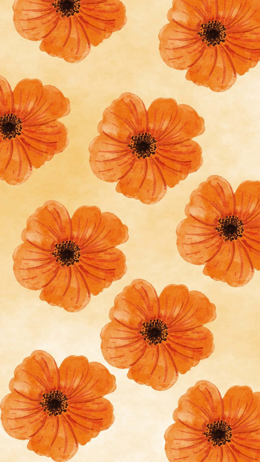 Flower Pattern, orange aesthetic, poppies, HD Phone Wallpaper