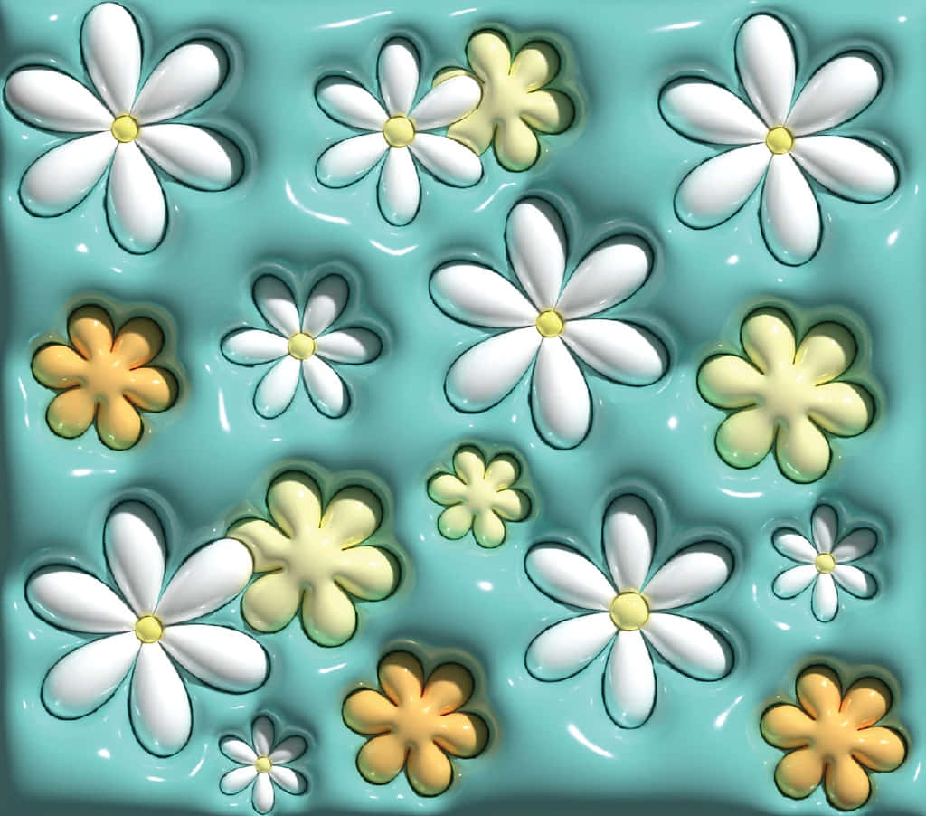 floral pattern, puffy texture, glossy teal, SD Desktop Wallpaper