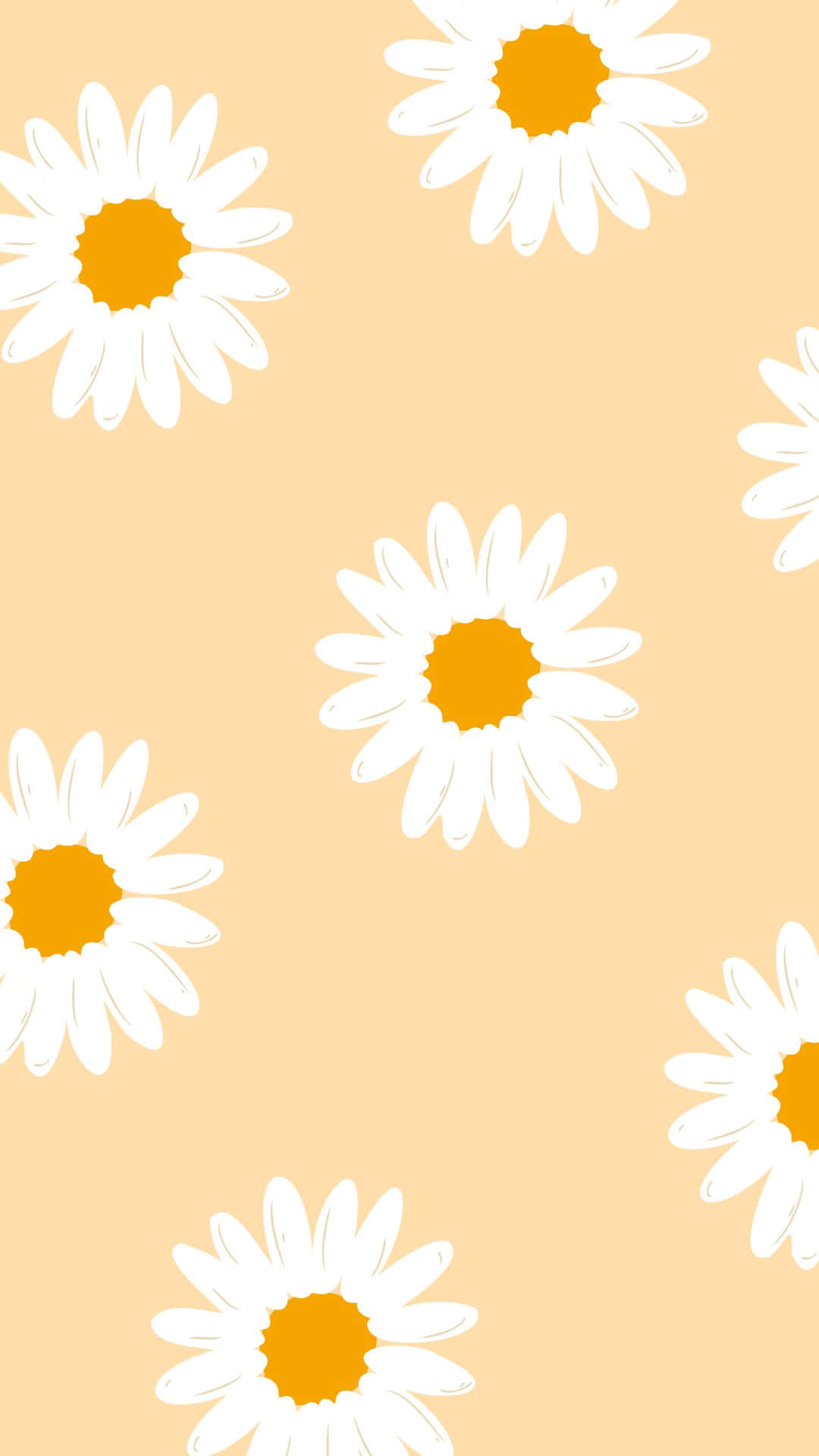 pastel daisy pattern background, white daisies, orange centers, Full HD Phone Wallpaper