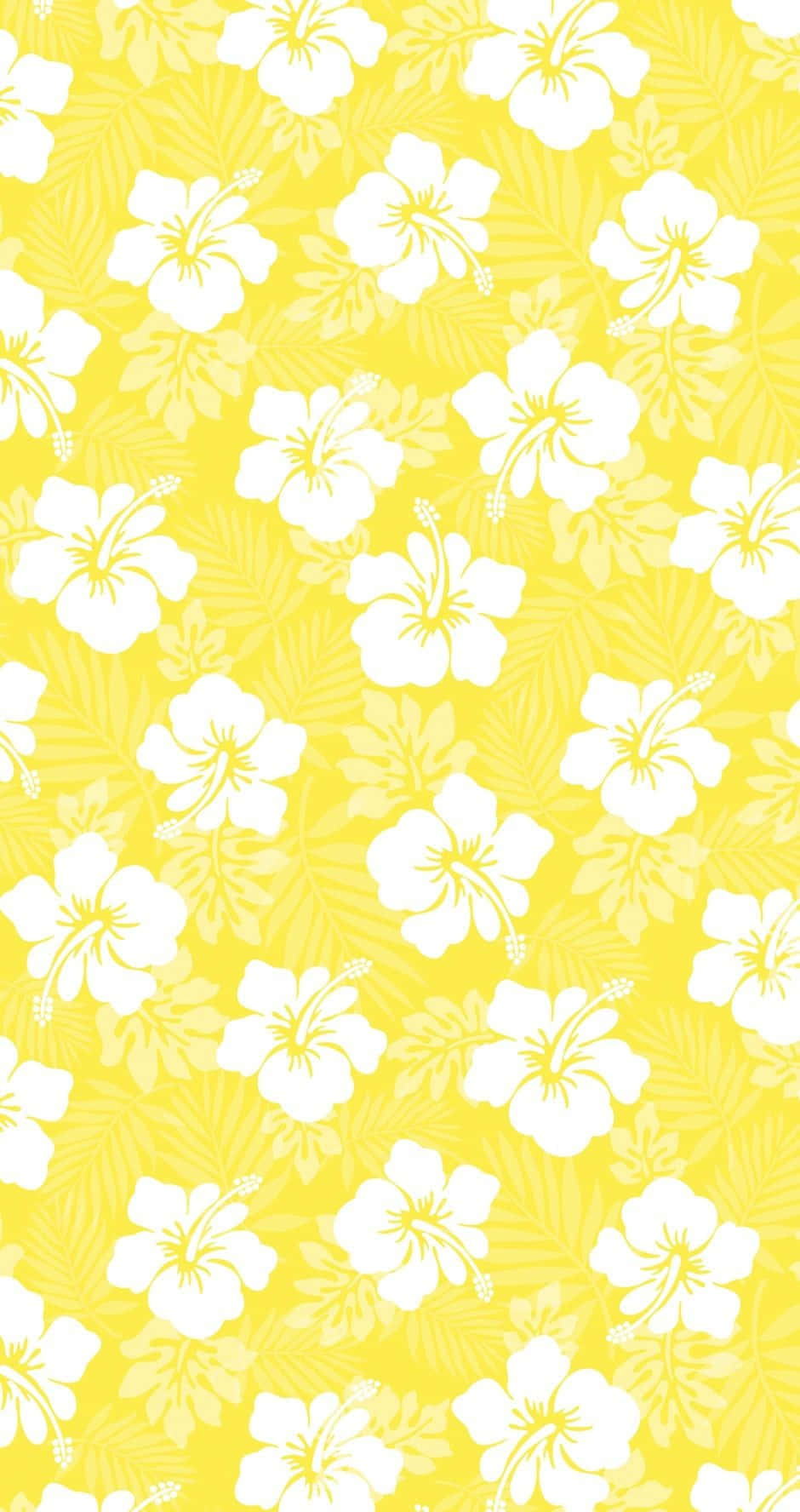 preppy summer floral pattern, vibrant yellow, bold white hibiscus flowers, HD Phone Wallpaper