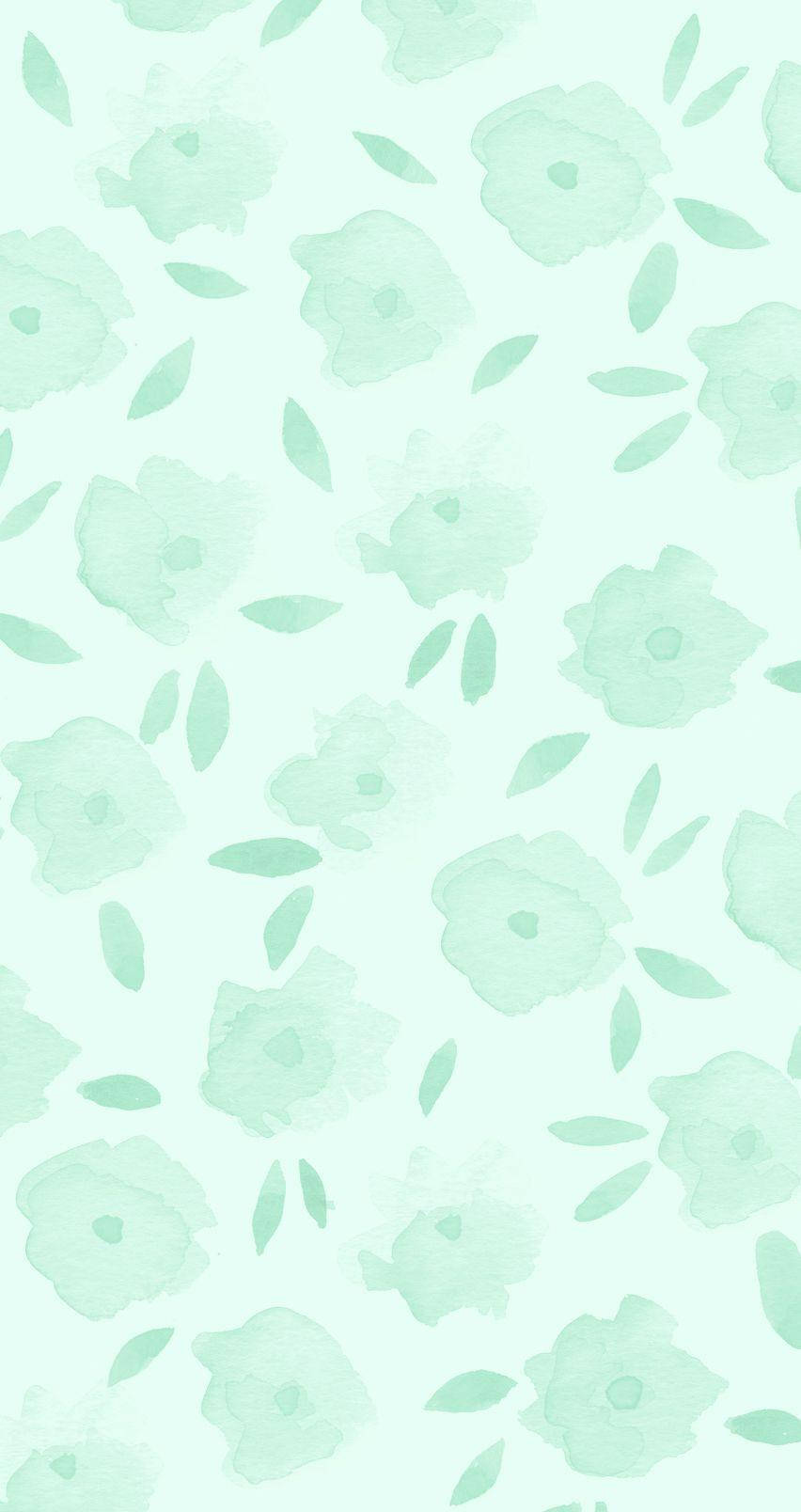 mint green, rose pattern, watercolor flowers, HD Phone Wallpaper