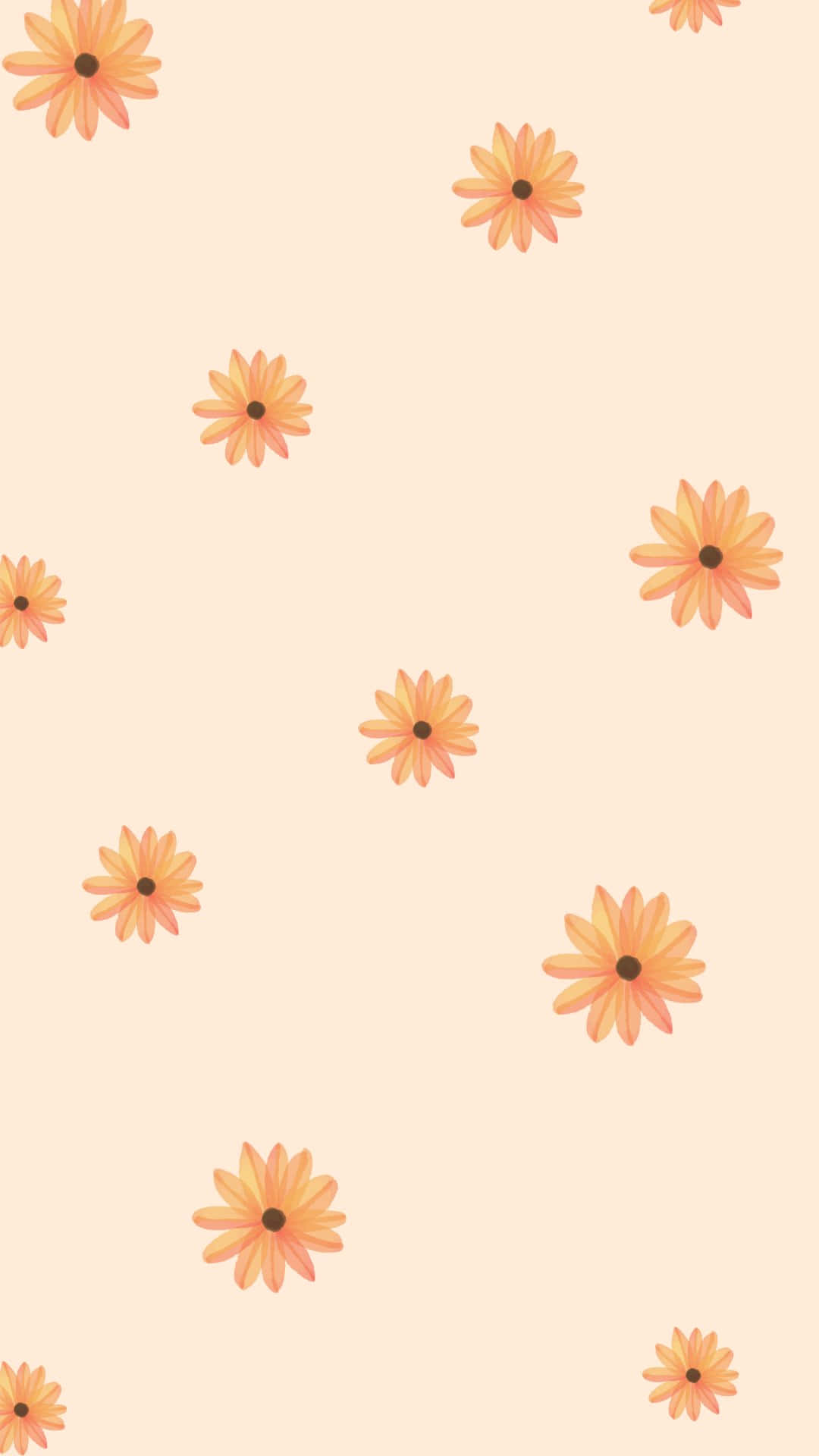 pastel daisy pattern background, soft peach background, stylized orange daisies, Full HD Phone Wallpaper