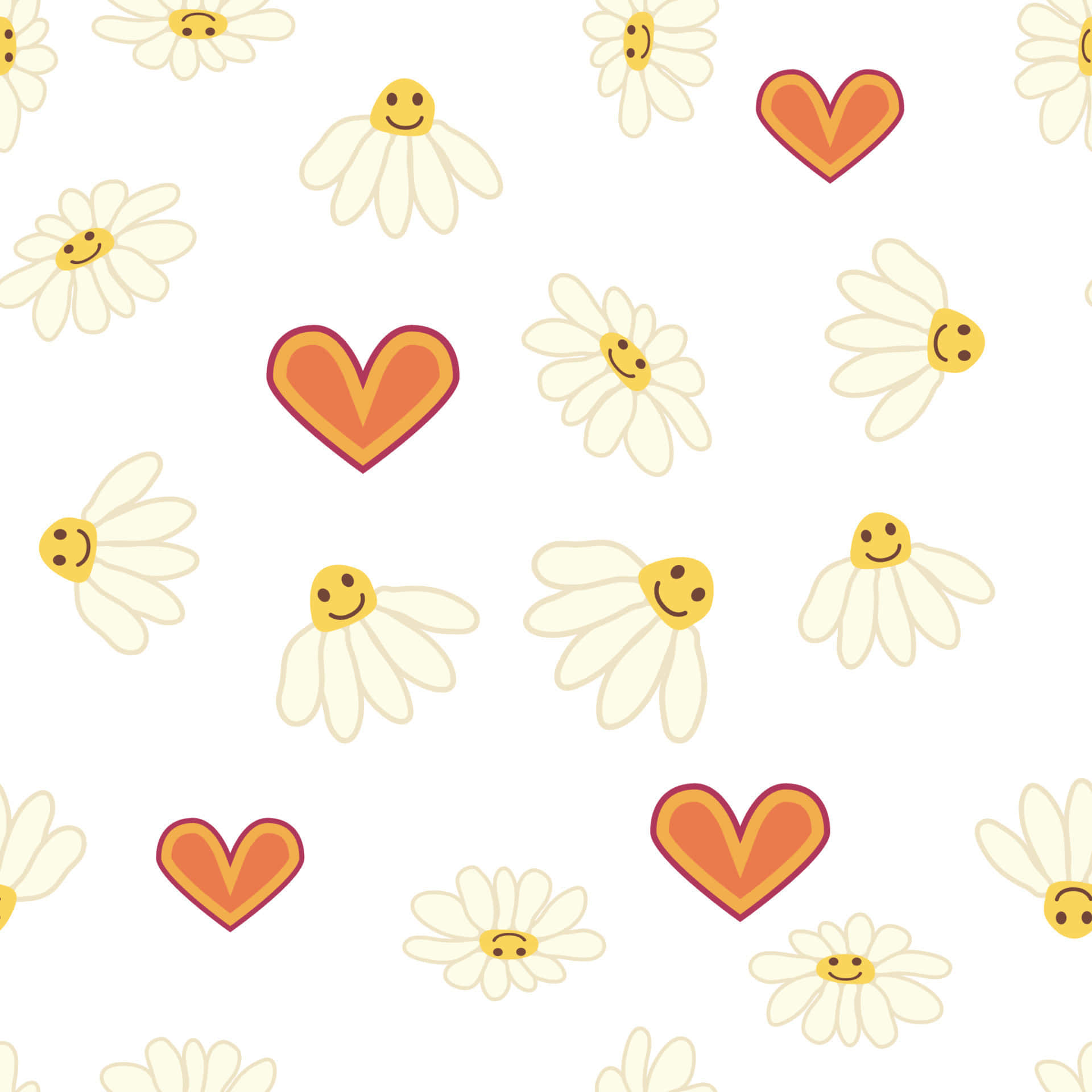 70s floral, daisies, hearts, Full HD Desktop Wallpaper