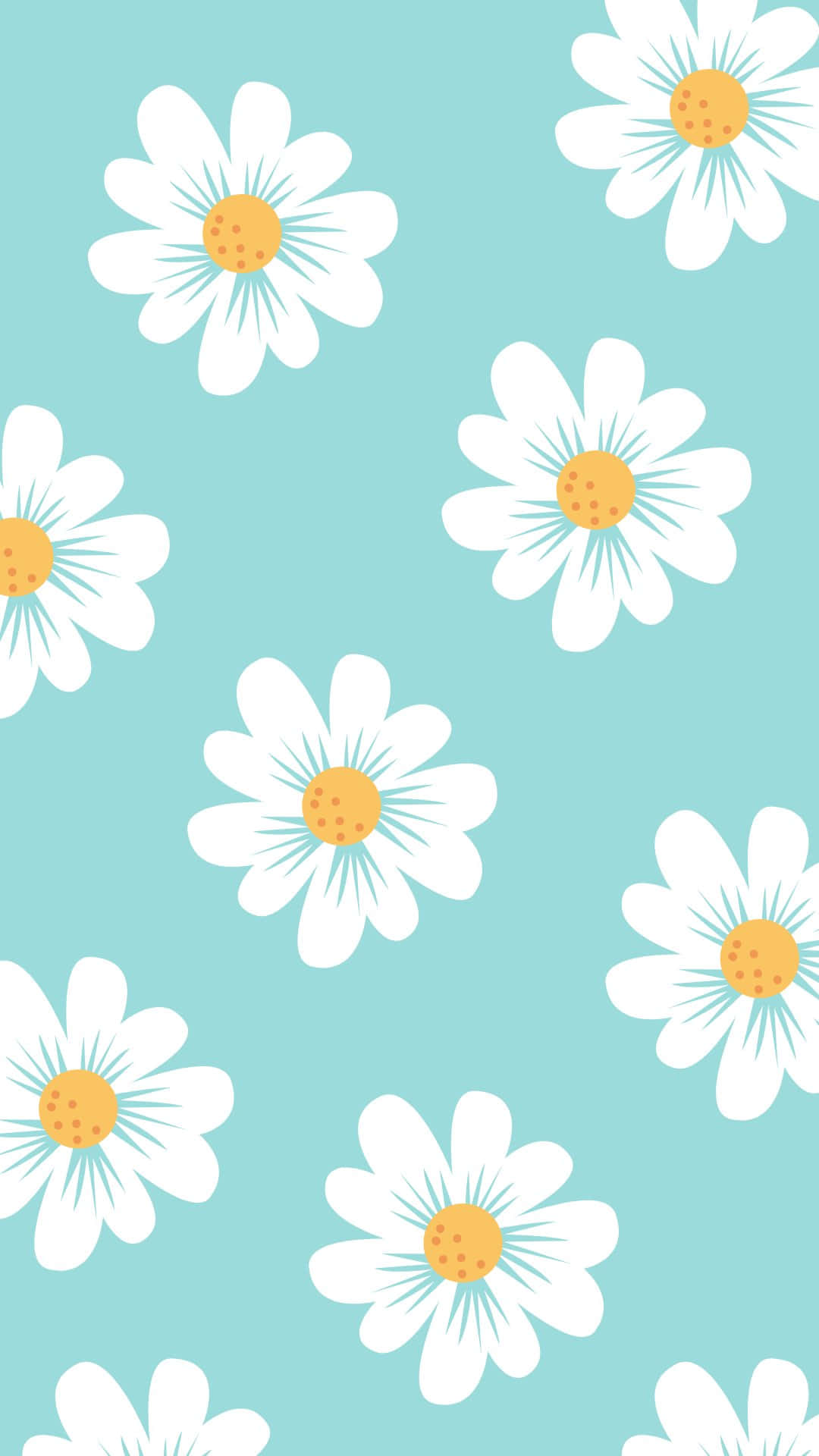 pastel blue daisy pattern, white daisies, yellow centers, Full HD Phone Wallpaper