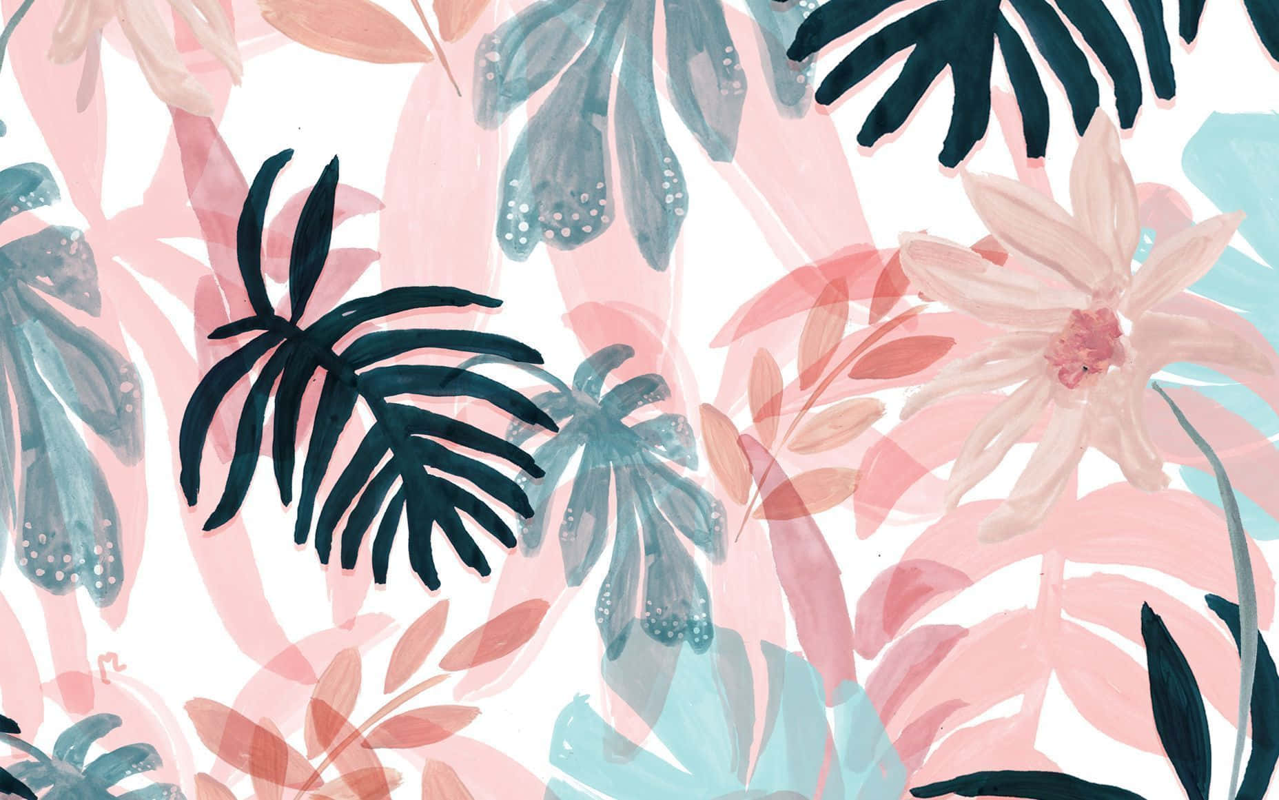 preppy spring floral pattern, vibrant watercolor, tropical leaves, HD Desktop Wallpaper