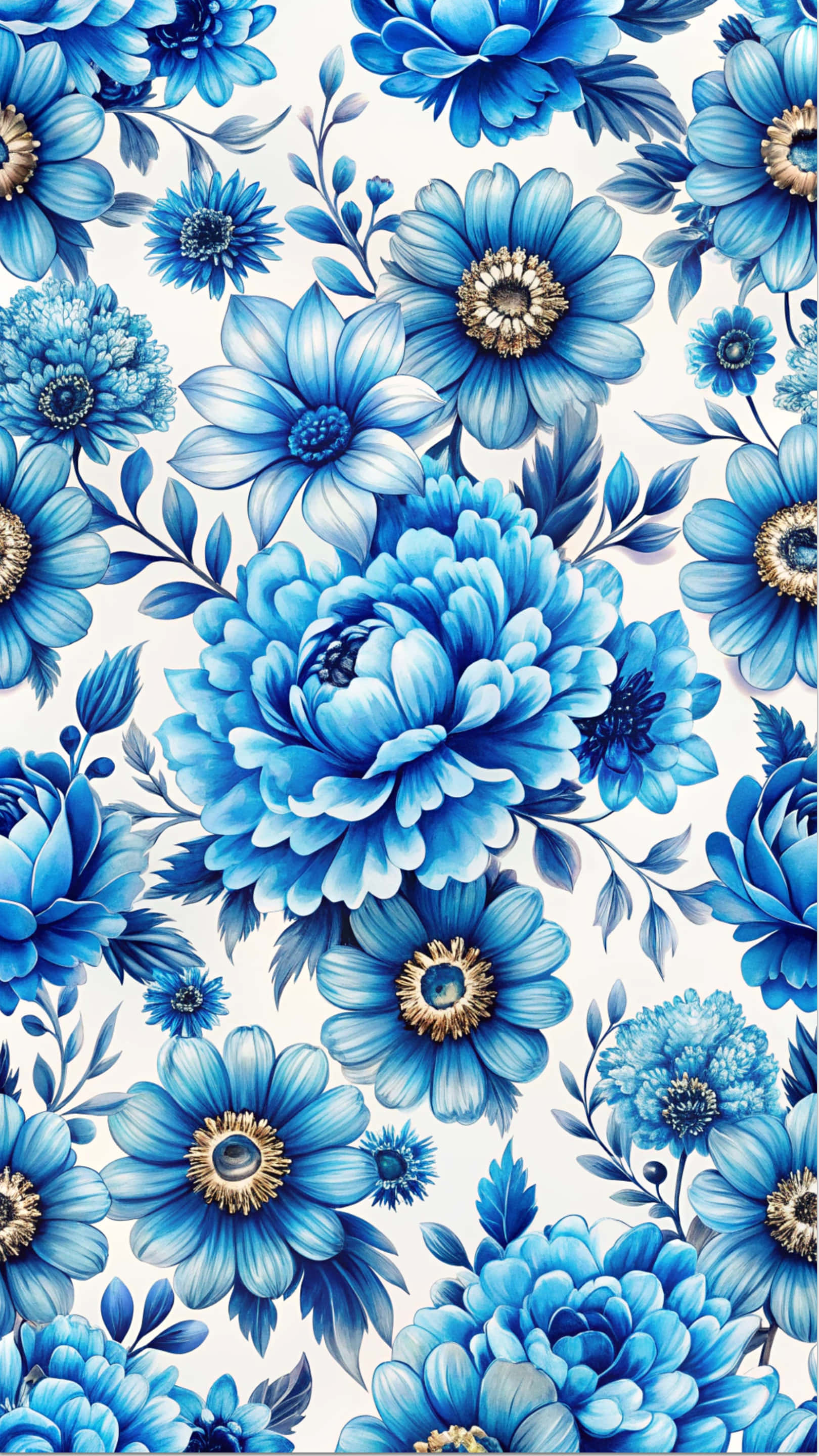 Flower Pattern, vibrant blue, detailed petals, 2K Phone Wallpaper