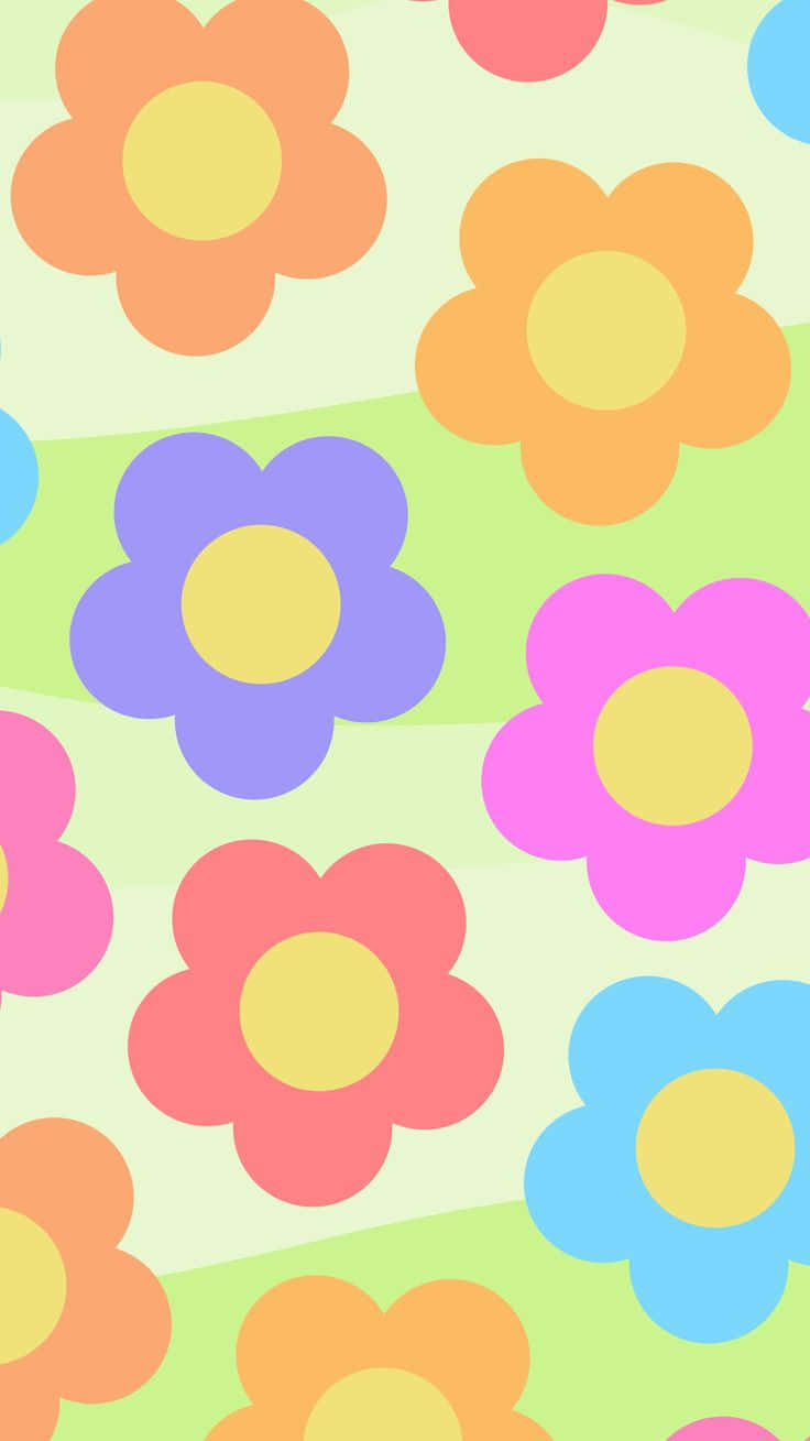 bright floral pattern, retro-style flowers, pastel hues, HD Phone Wallpaper