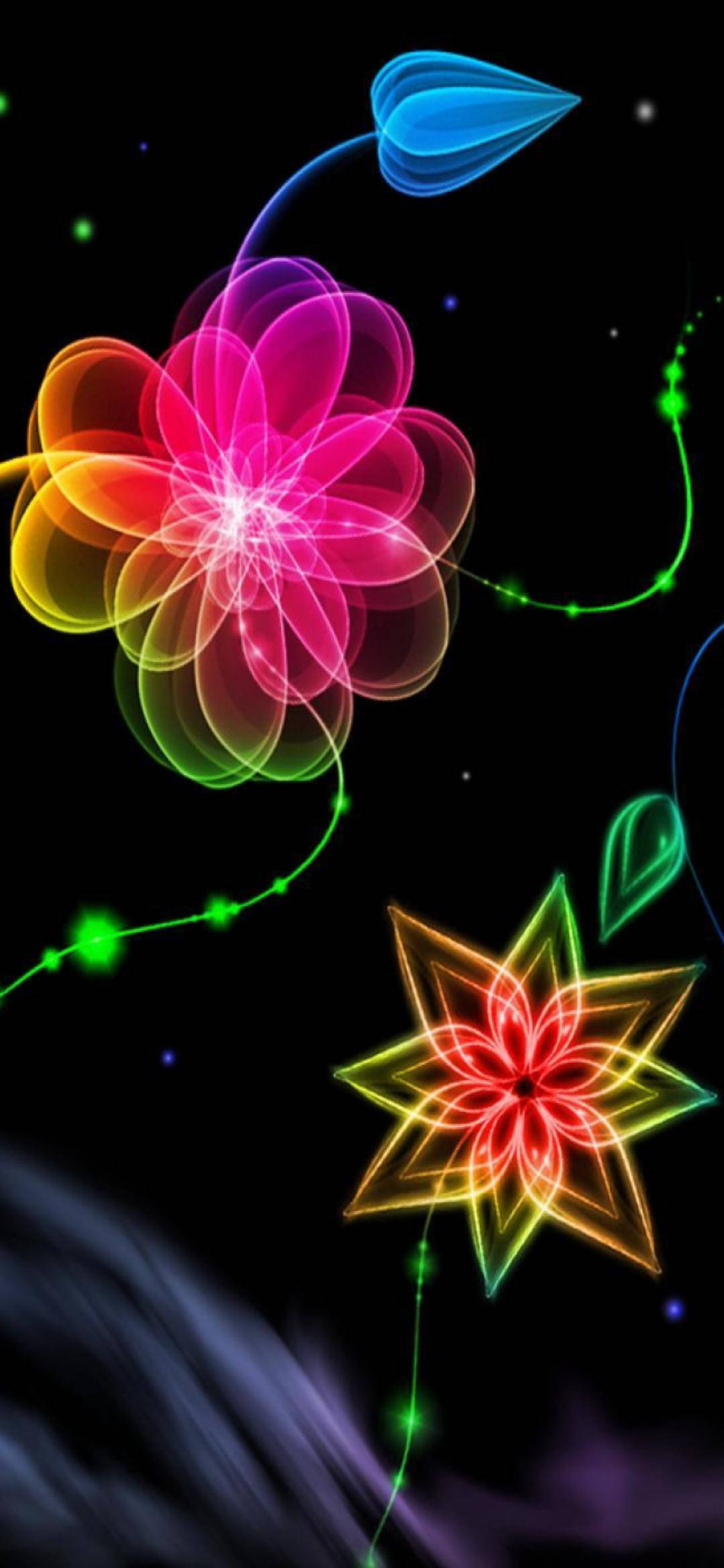 Flower Phone, neon graphics, vibrant neon flowers, Full HD Phone Wallpaper