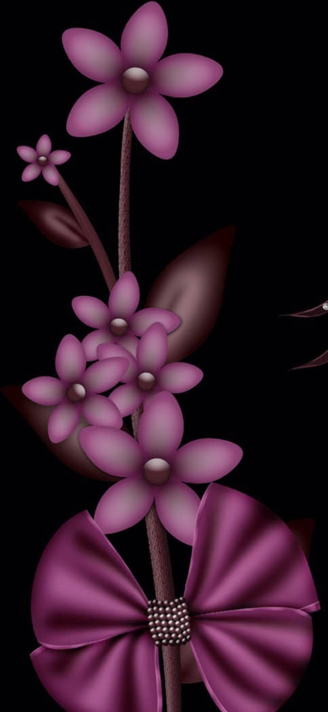 violet flower phone background, glossy purple flowers, large bow, Full HD Phone Wallpaper