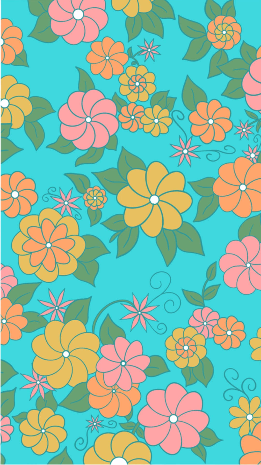 floral yellow pink phone, retro floral pattern, pink orange and yellow flowers, Full HD Phone Wallpaper