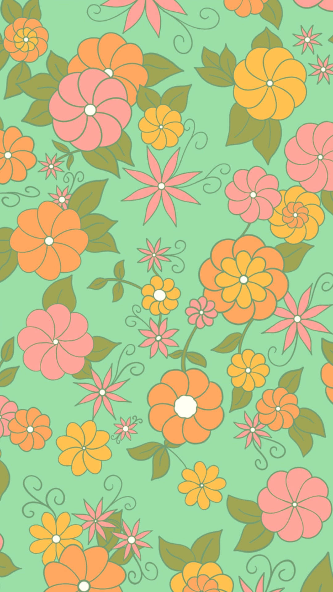 floral pink orange phone, retro floral pattern, orange, Full HD Phone Wallpaper