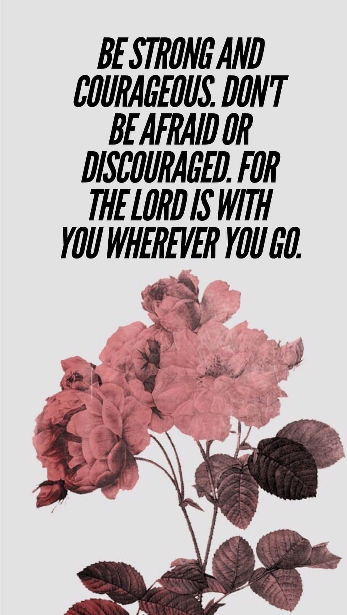 Be Strong and Courageous, pink roses, dark leaves, Full HD Phone Wallpaper