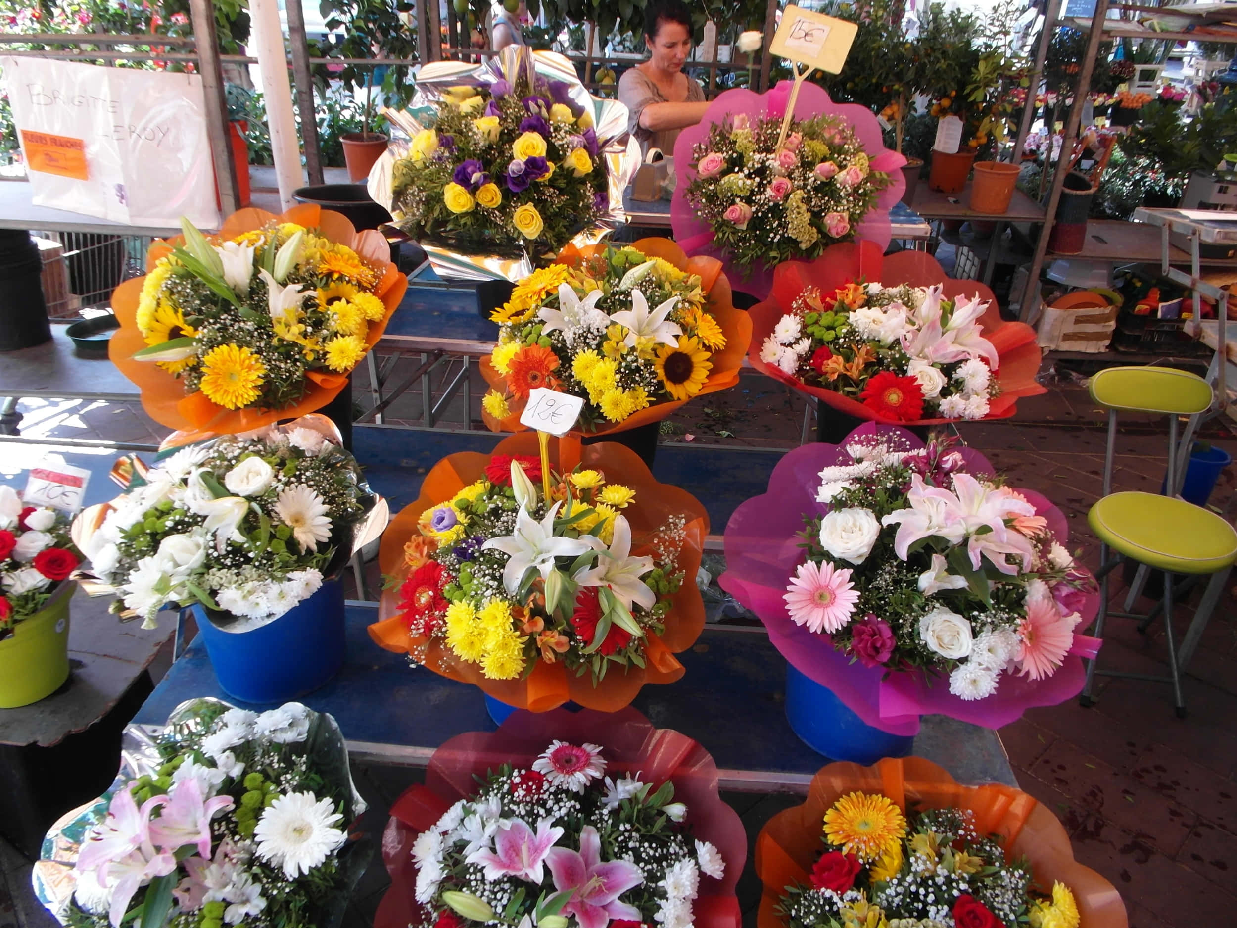 flower market, tiered tables, outdoor flower market stall, Full HD Desktop Wallpaper