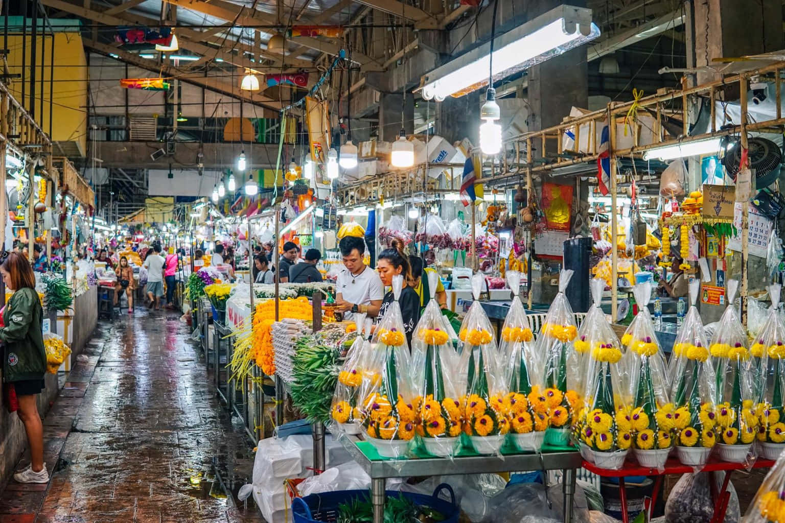 flower market, vibrant indoor flower market aisle, bright yellow sunflowers, HD Desktop Wallpaper