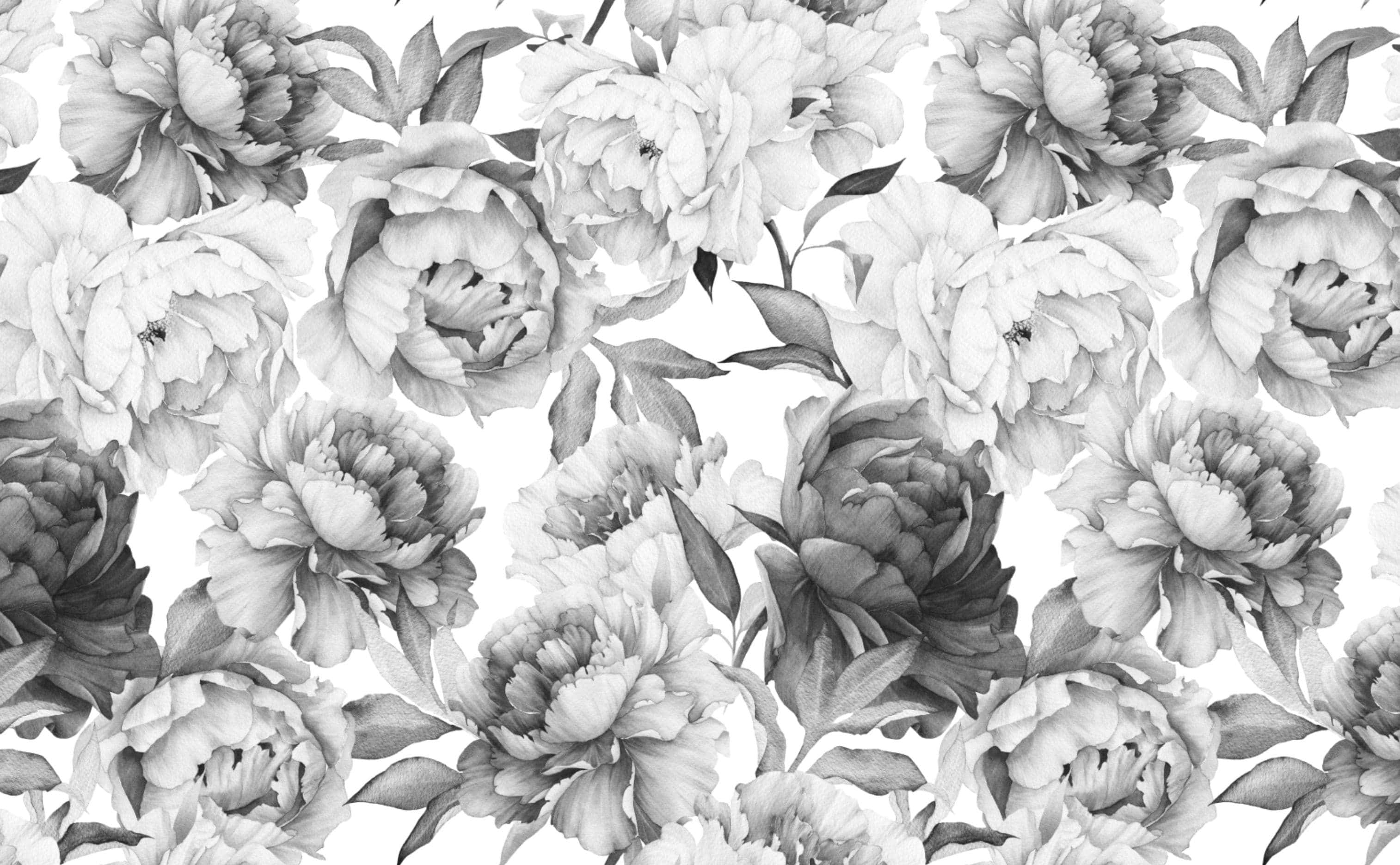 monochrome floral pattern, lush peonies, delicate shading, 2K Desktop Wallpaper